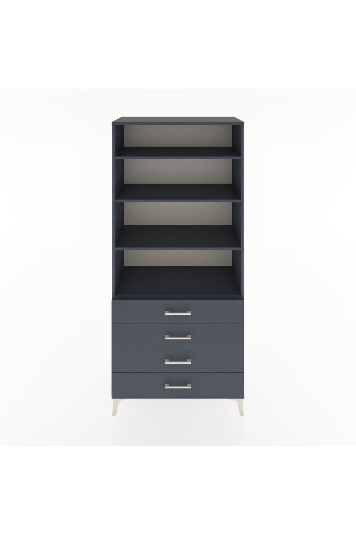 Hyperion Dolap 4 Raflı 4 Çekmeceli 88x44x195 Antrasit-Antrasit