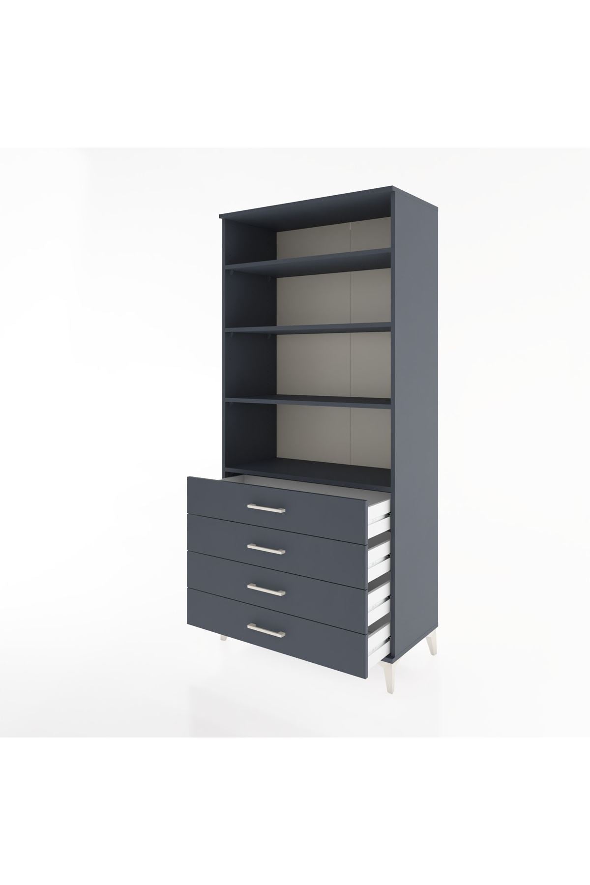 Hyperion Dolap 4 Raflı 4 Çekmeceli 88x44x195 Antrasit-Antrasit