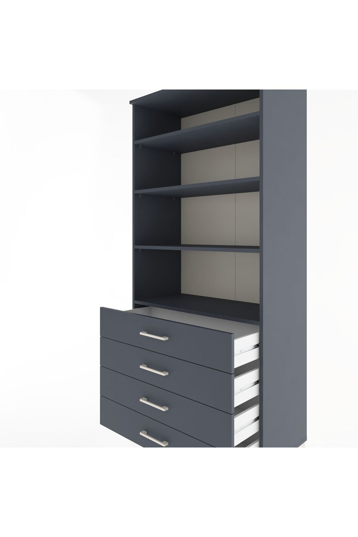 Hyperion Dolap 4 Raflı 4 Çekmeceli 88x44x195 Antrasit-Antrasit