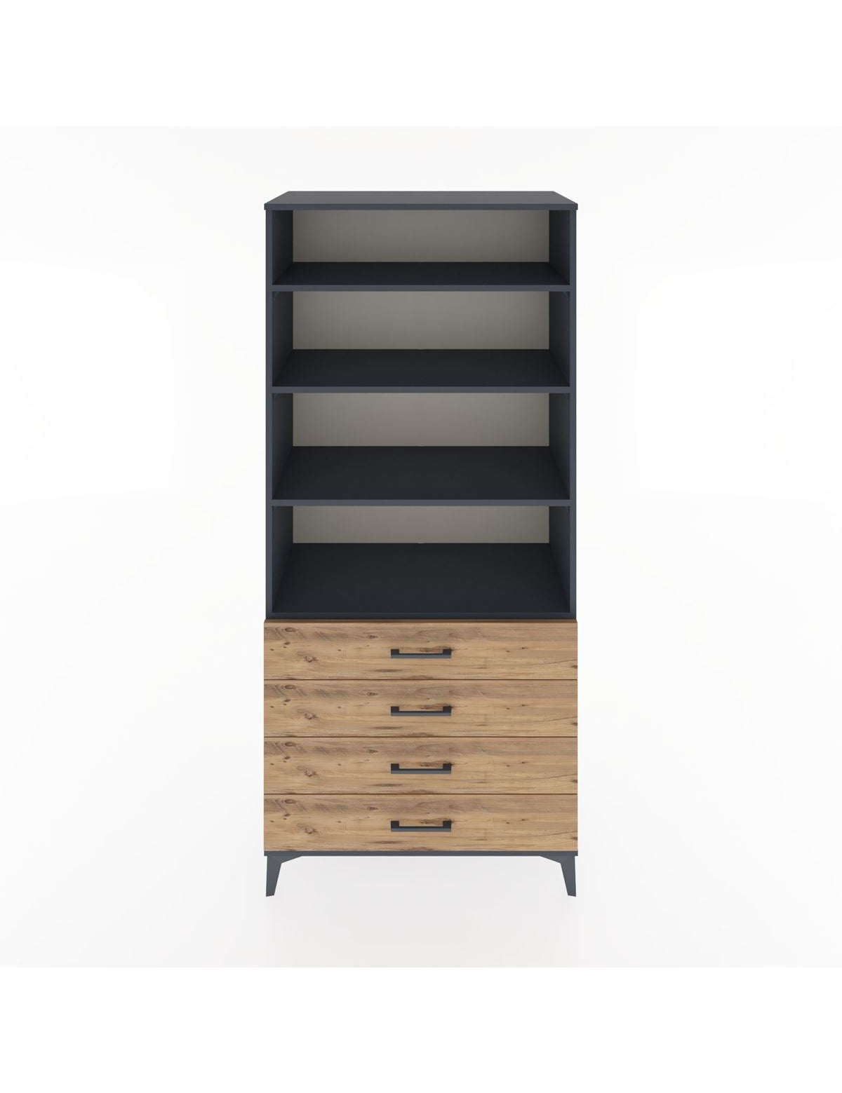 Hyperion Dolap 4 Raflı 4 Çekmeceli 88x44x195 Antrasit-Çam