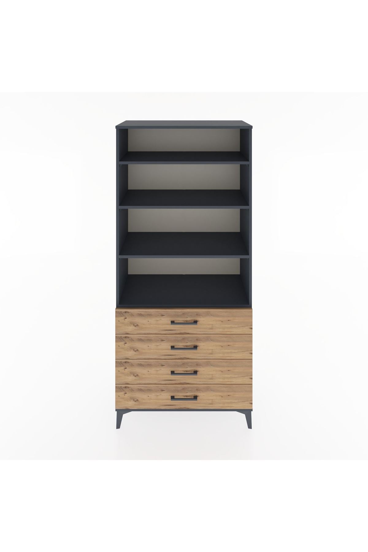 Hyperion Dolap 4 Raflı 4 Çekmeceli 88x44x195 Antrasit-Çam