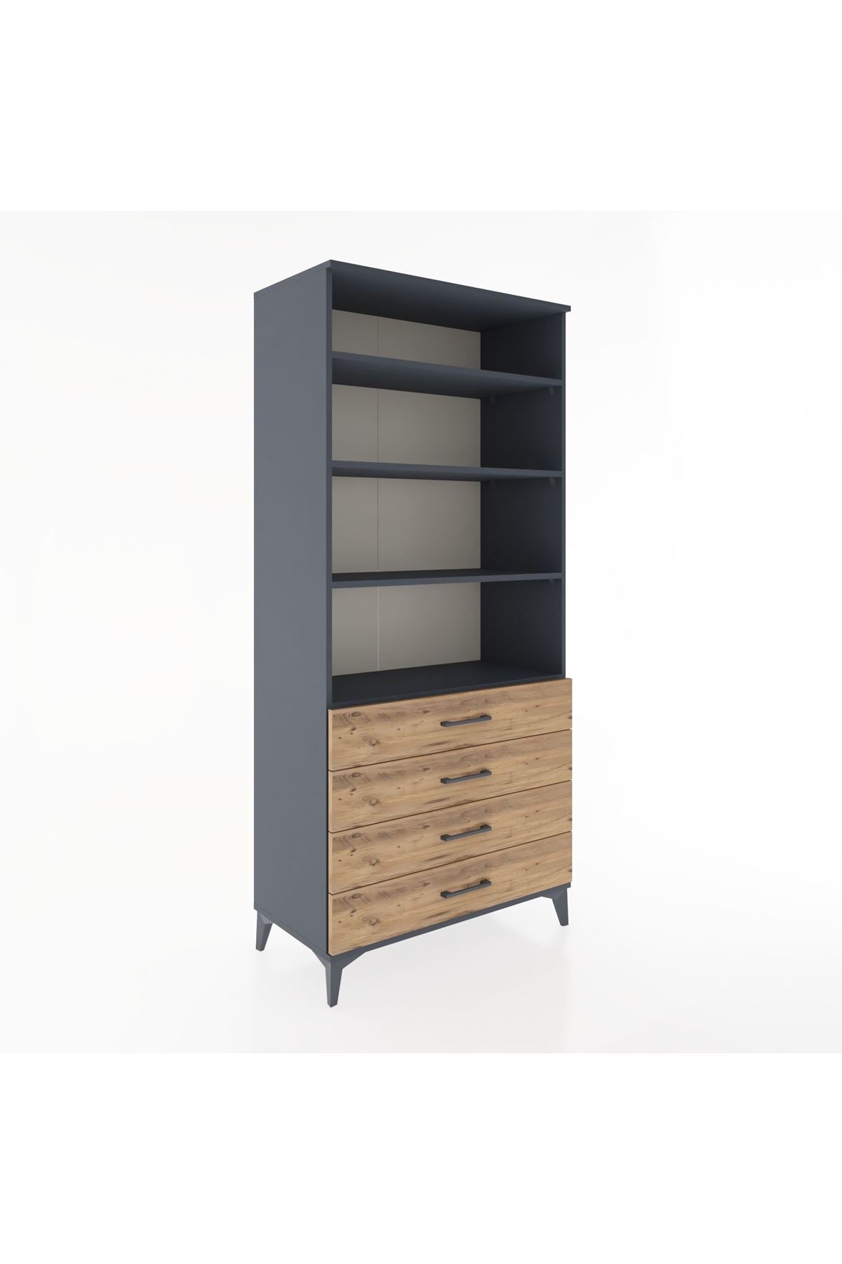 Hyperion Dolap 4 Raflı 4 Çekmeceli 88x44x195 Antrasit-Çam