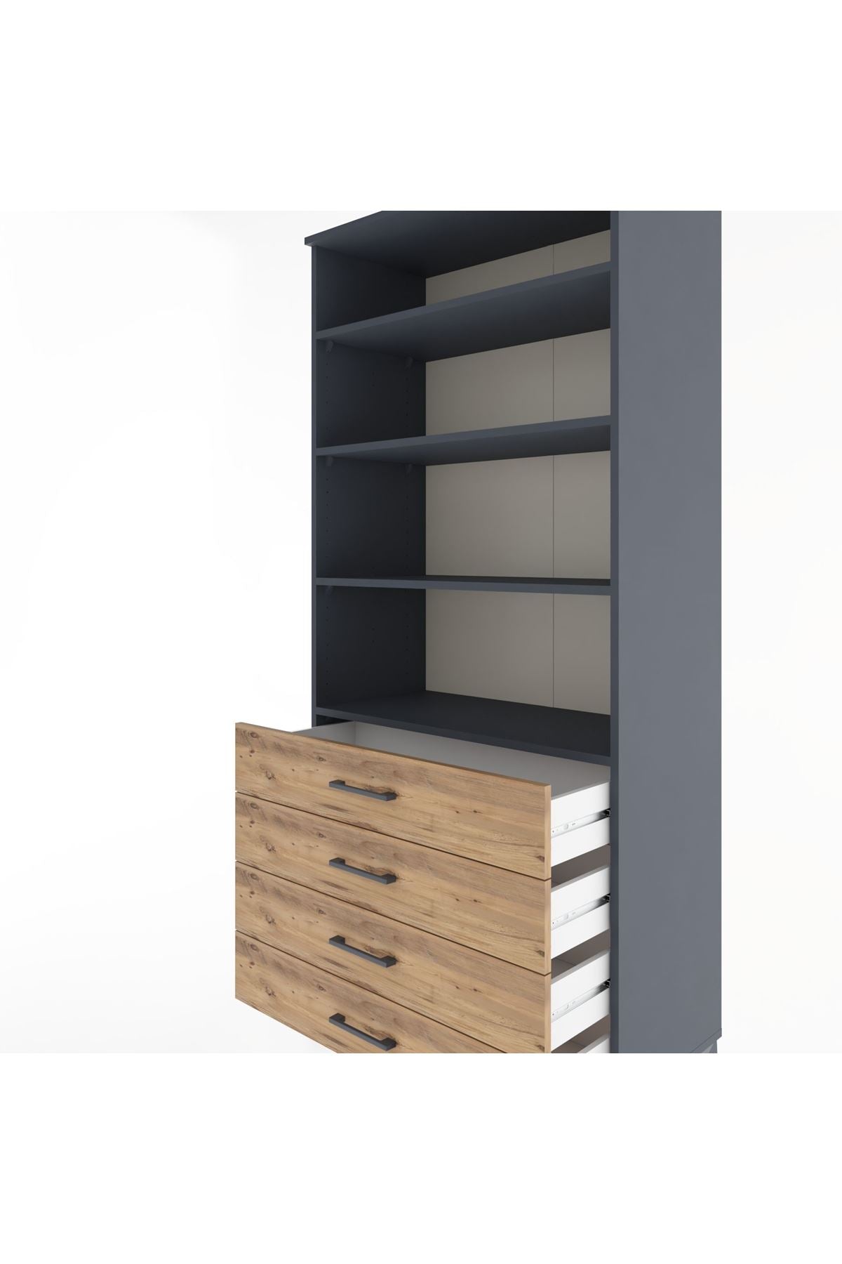 Hyperion Dolap 4 Raflı 4 Çekmeceli 88x44x195 Antrasit-Çam