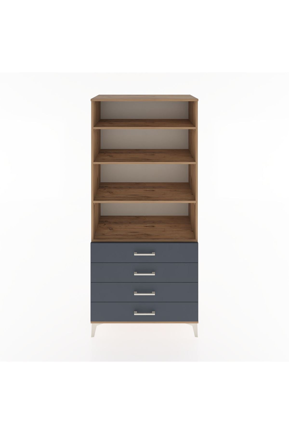 Hyperion Dolap 4 Raflı 4 Çekmeceli 88x44x195 Çam-Antrasit