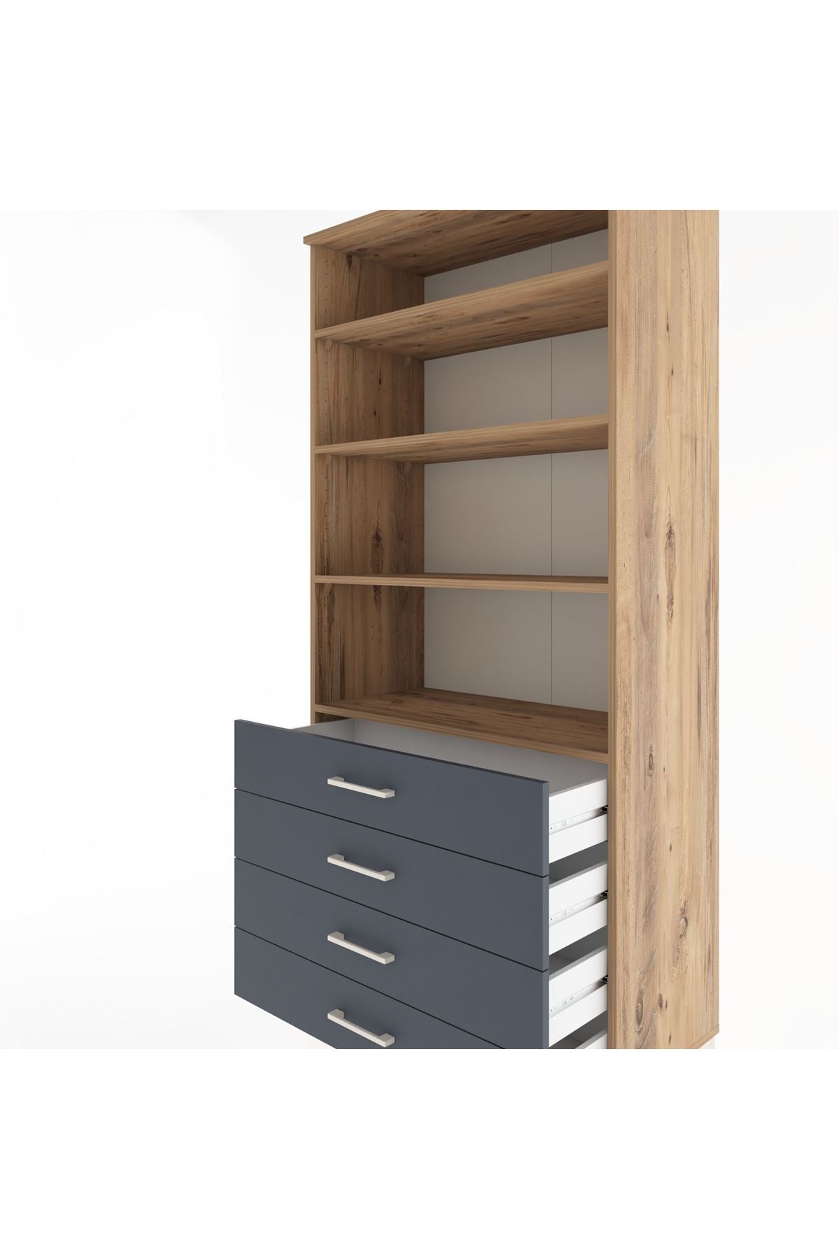 Hyperion Dolap 4 Raflı 4 Çekmeceli 88x44x195 Çam-Antrasit