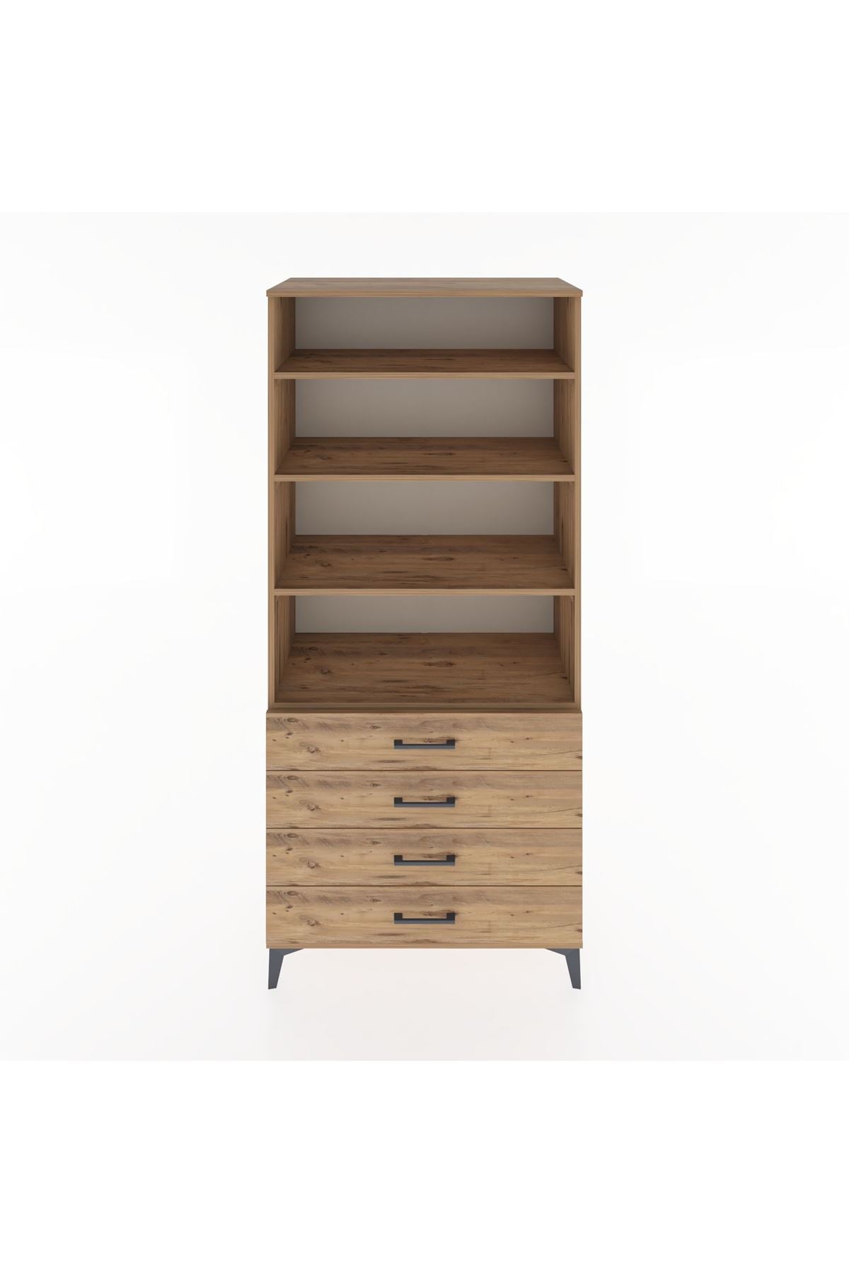 Hyperion Dolap 4 Raflı 4 Çekmeceli 88x44x195 Çam-Çam