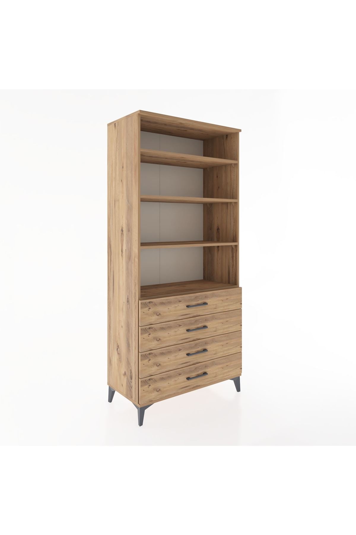 Hyperion Dolap 4 Raflı 4 Çekmeceli 88x44x195 Çam-Çam