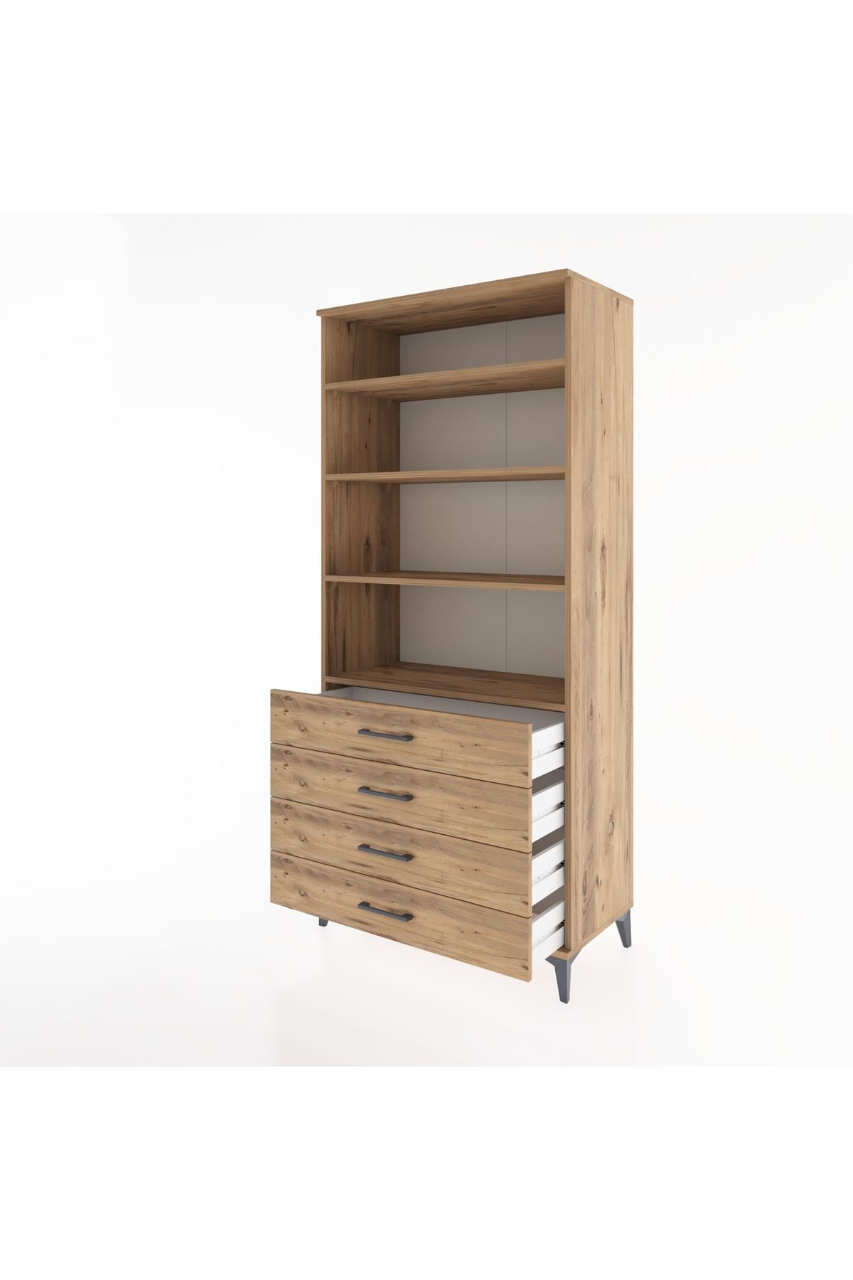 Hyperion Dolap 4 Raflı 4 Çekmeceli 88x44x195 Çam-Çam