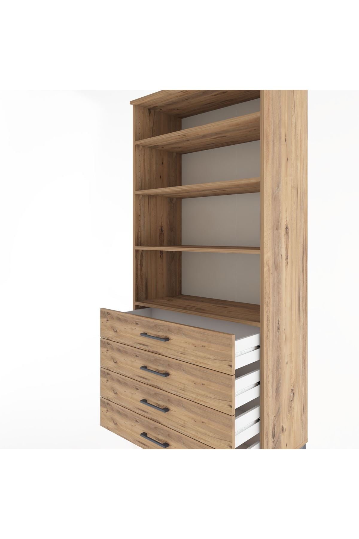 Hyperion Dolap 4 Raflı 4 Çekmeceli 88x44x195 Çam-Çam