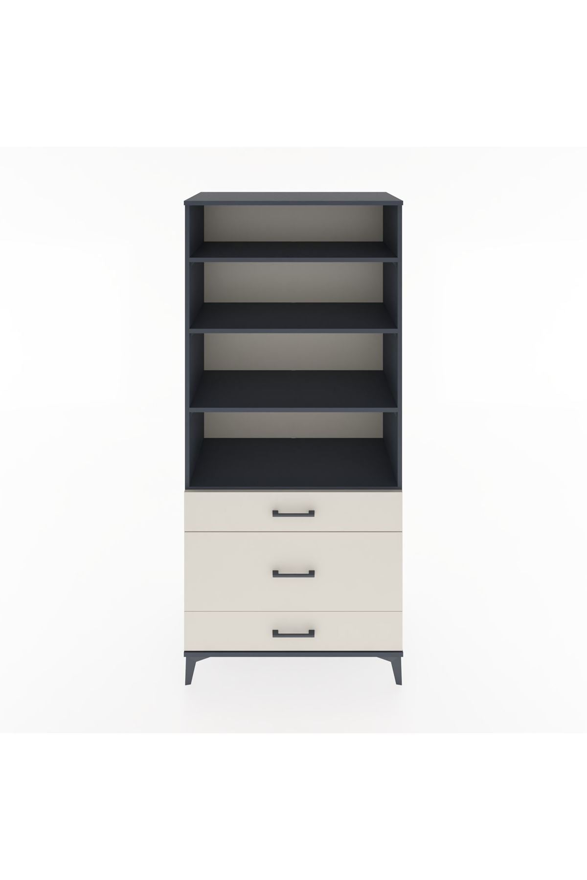 Hyperion Dolap 4 Raflı 3 Çekmeceli 88x44x195 Antrasit-Aytaşı