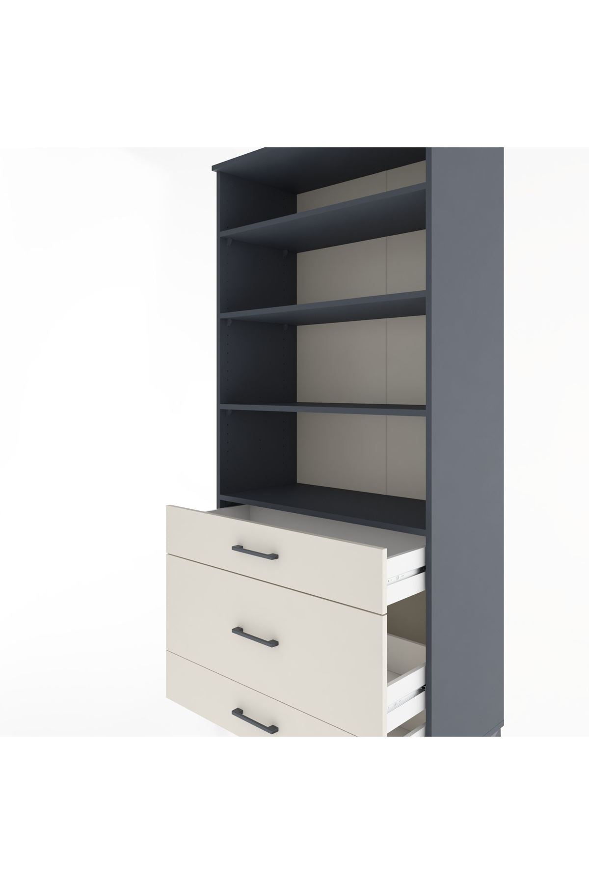 Hyperion Dolap 4 Raflı 3 Çekmeceli 88x44x195 Antrasit-Aytaşı