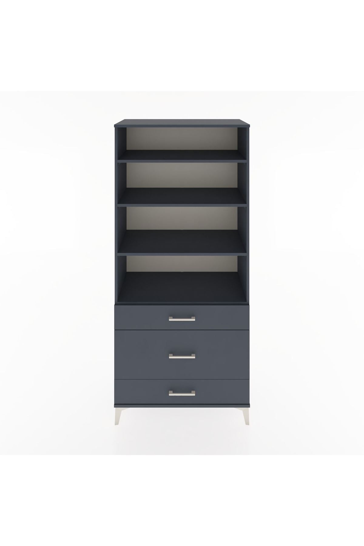 Hyperion Dolap 4 Raflı 3 Çekmeceli 88x44x195 Antrasit-Antrasit