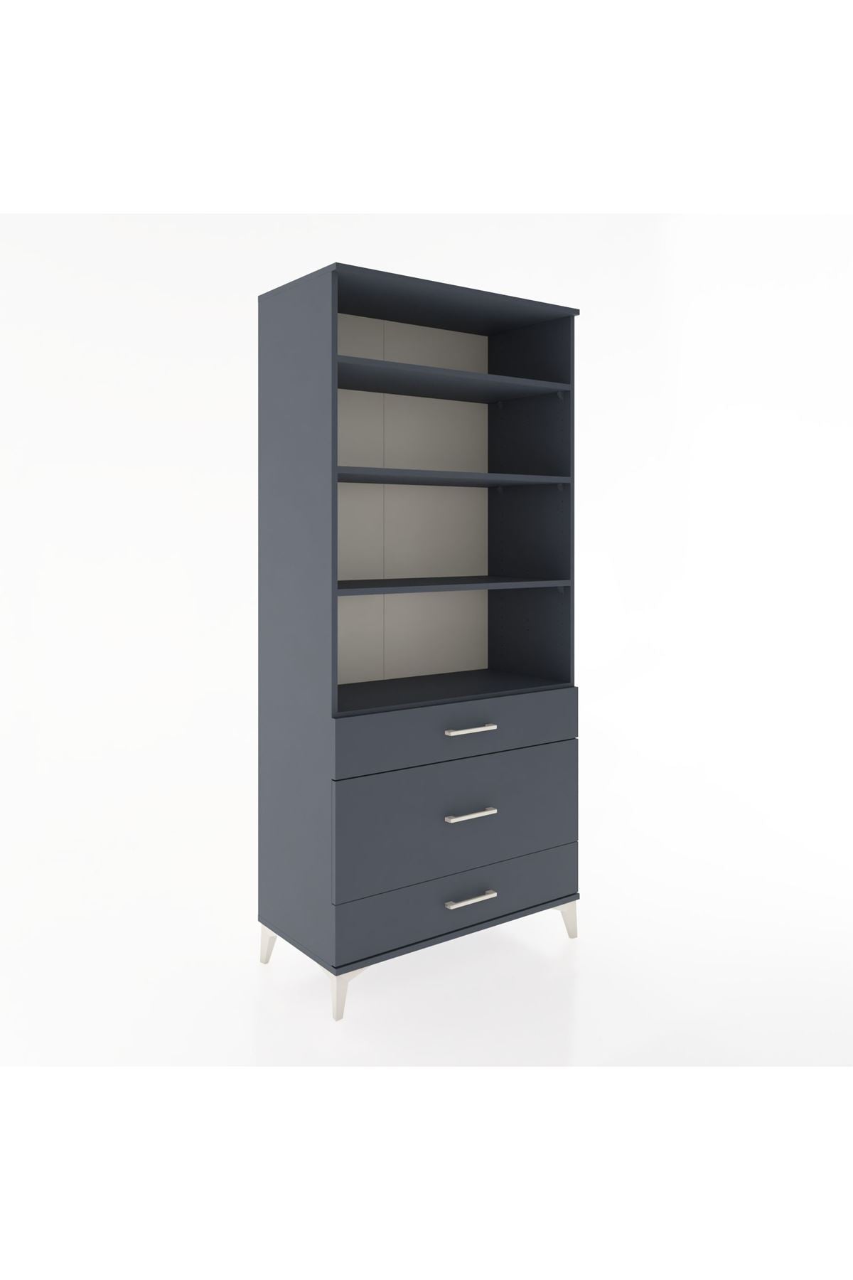 Hyperion Dolap 4 Raflı 3 Çekmeceli 88x44x195 Antrasit-Antrasit