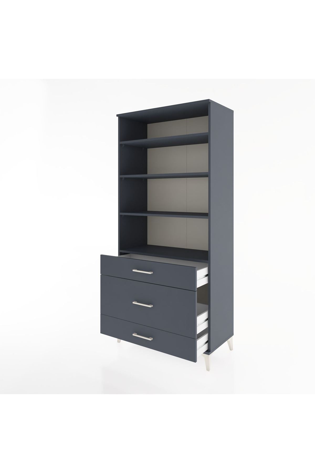 Hyperion Dolap 4 Raflı 3 Çekmeceli 88x44x195 Antrasit-Antrasit