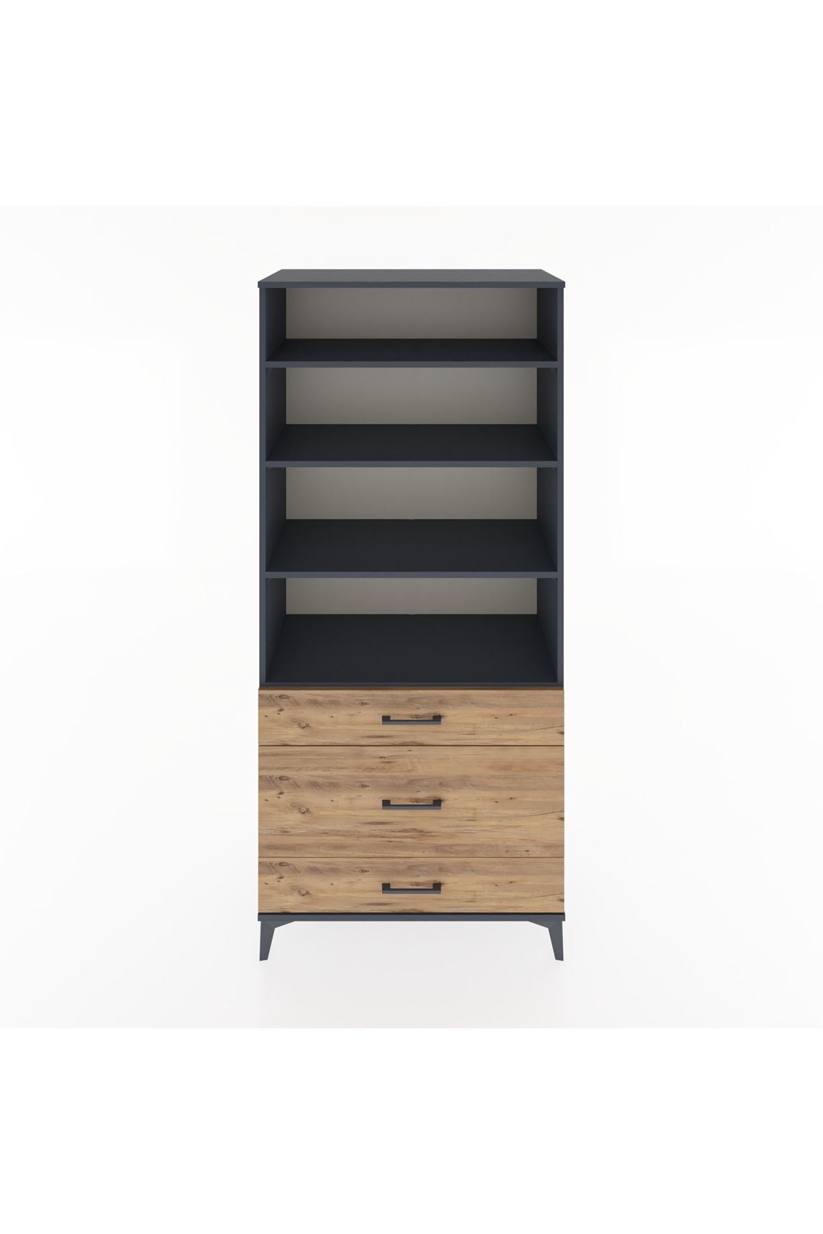 Hyperion Dolap 4 Raflı 3 Çekmeceli 88x44x195 Antrasit-Çam