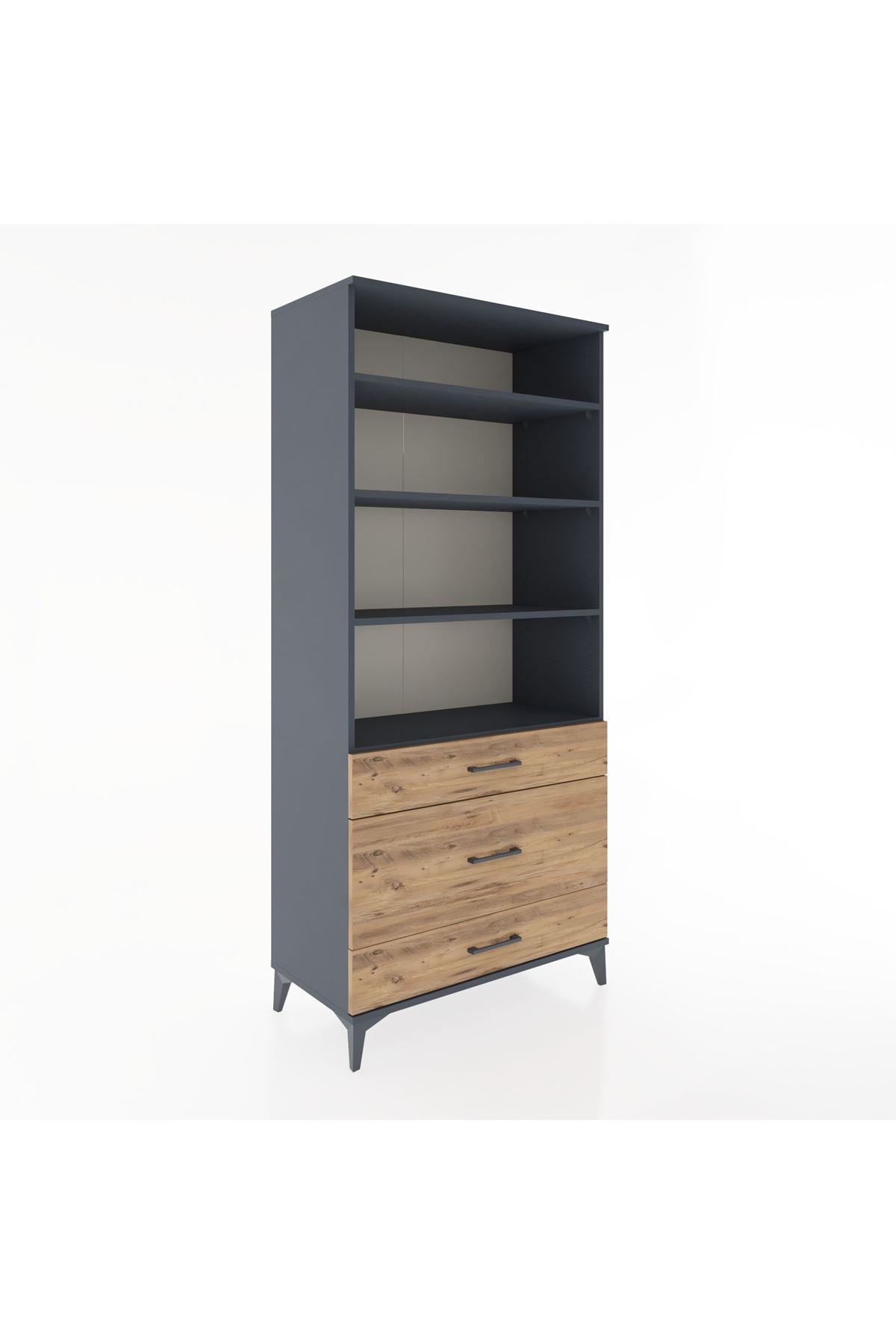 Hyperion Dolap 4 Raflı 3 Çekmeceli 88x44x195 Antrasit-Çam