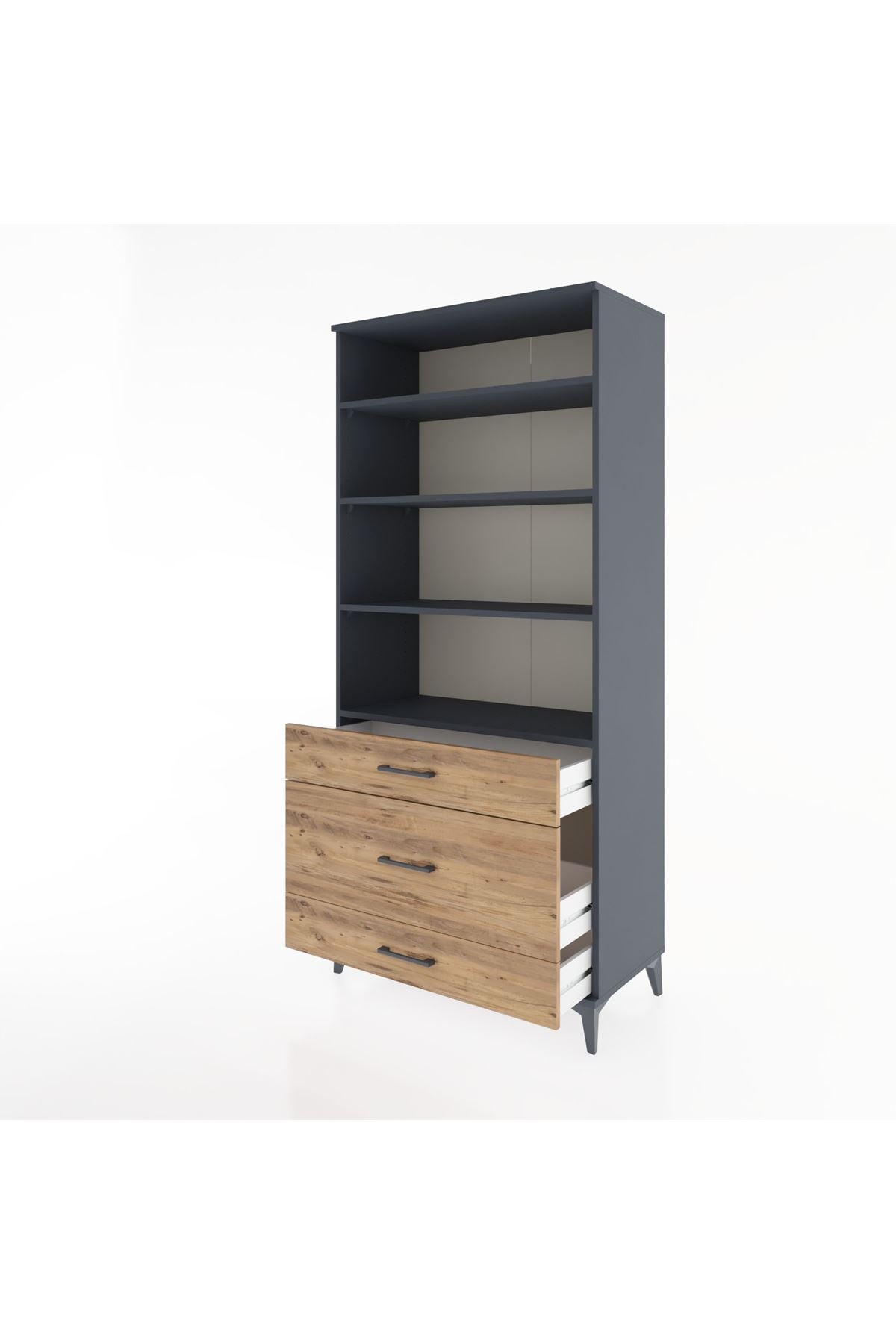 Hyperion Dolap 4 Raflı 3 Çekmeceli 88x44x195 Antrasit-Çam