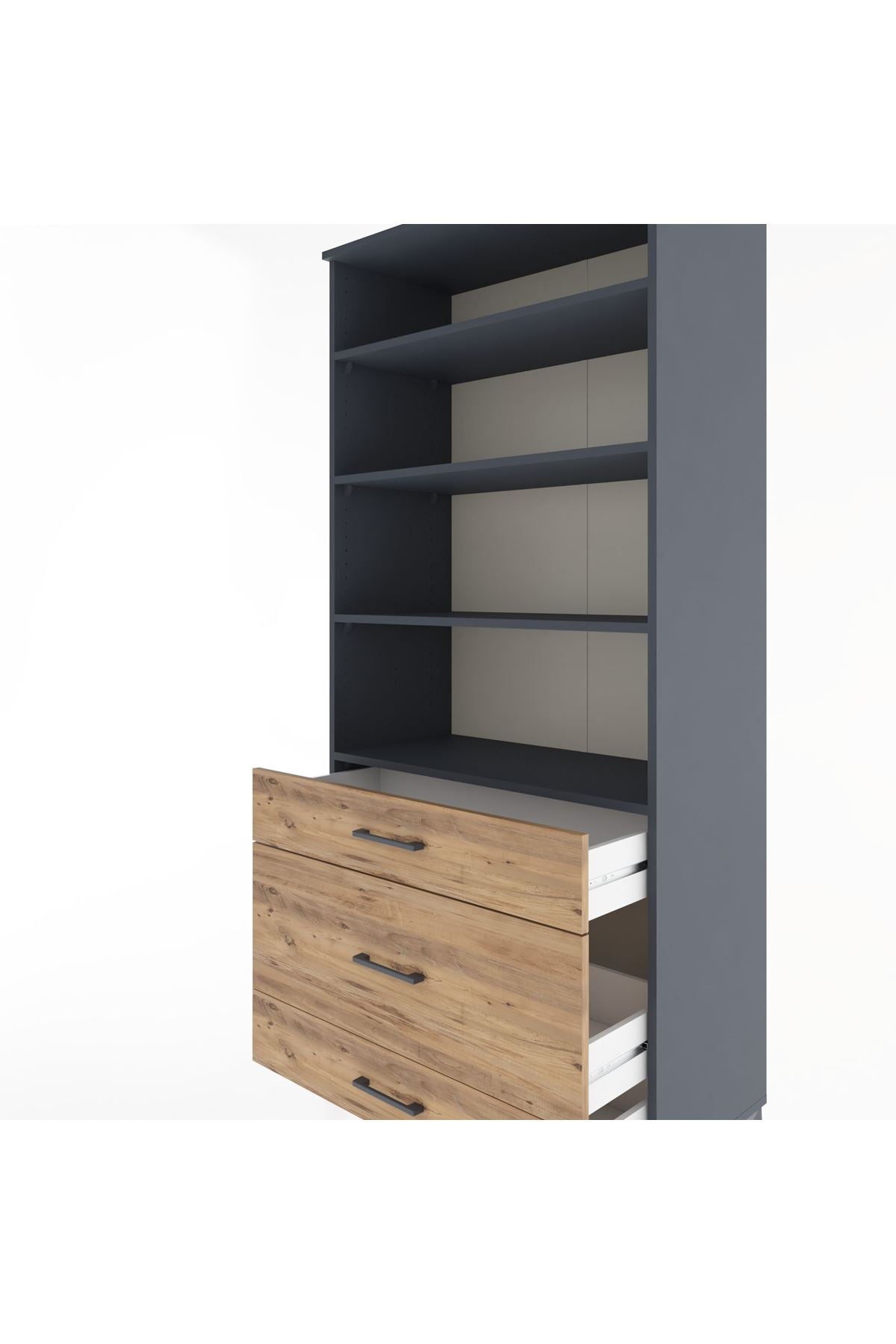 Hyperion Dolap 4 Raflı 3 Çekmeceli 88x44x195 Antrasit-Çam