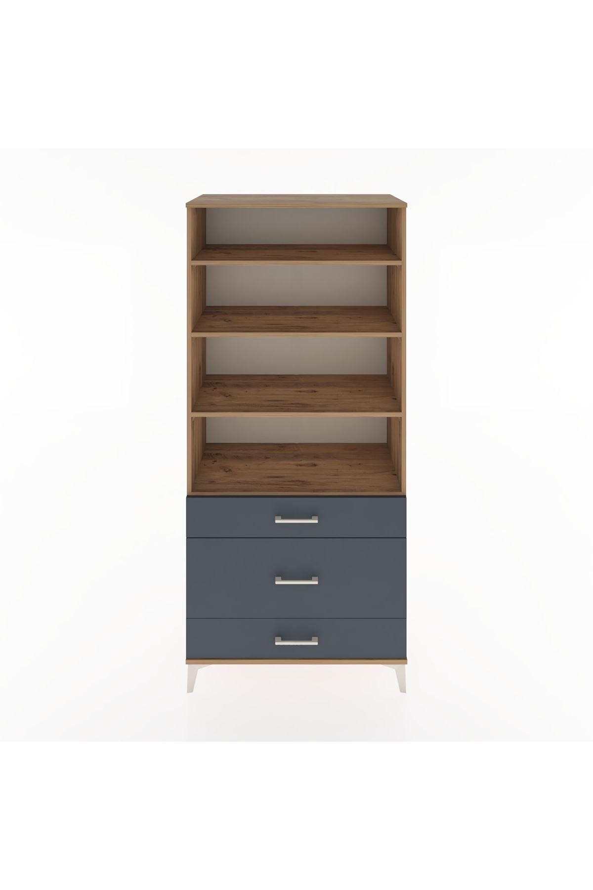 Hyperion Dolap 4 Raflı 3 Çekmeceli 88x44x195 Çam-Antrasit