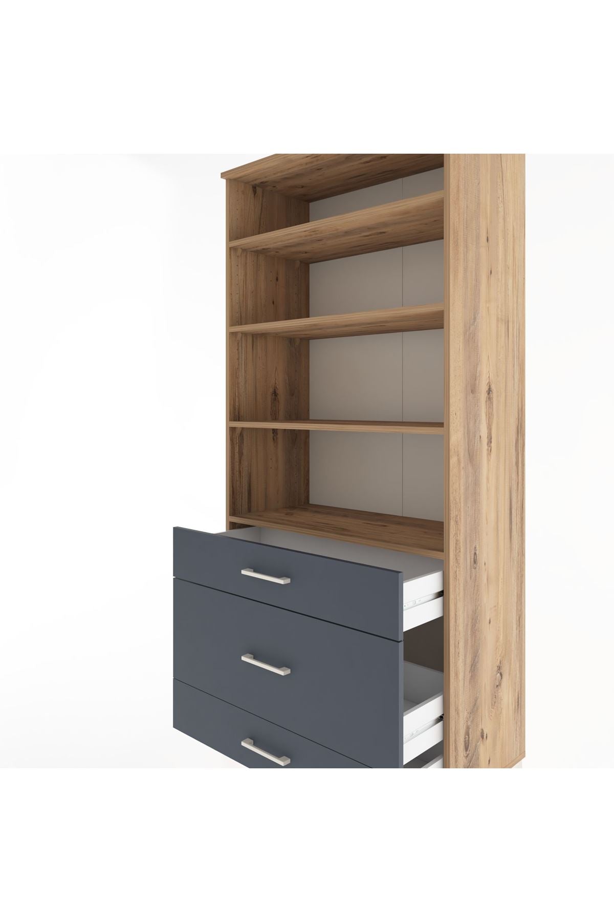 Hyperion Dolap 4 Raflı 3 Çekmeceli 88x44x195 Çam-Antrasit