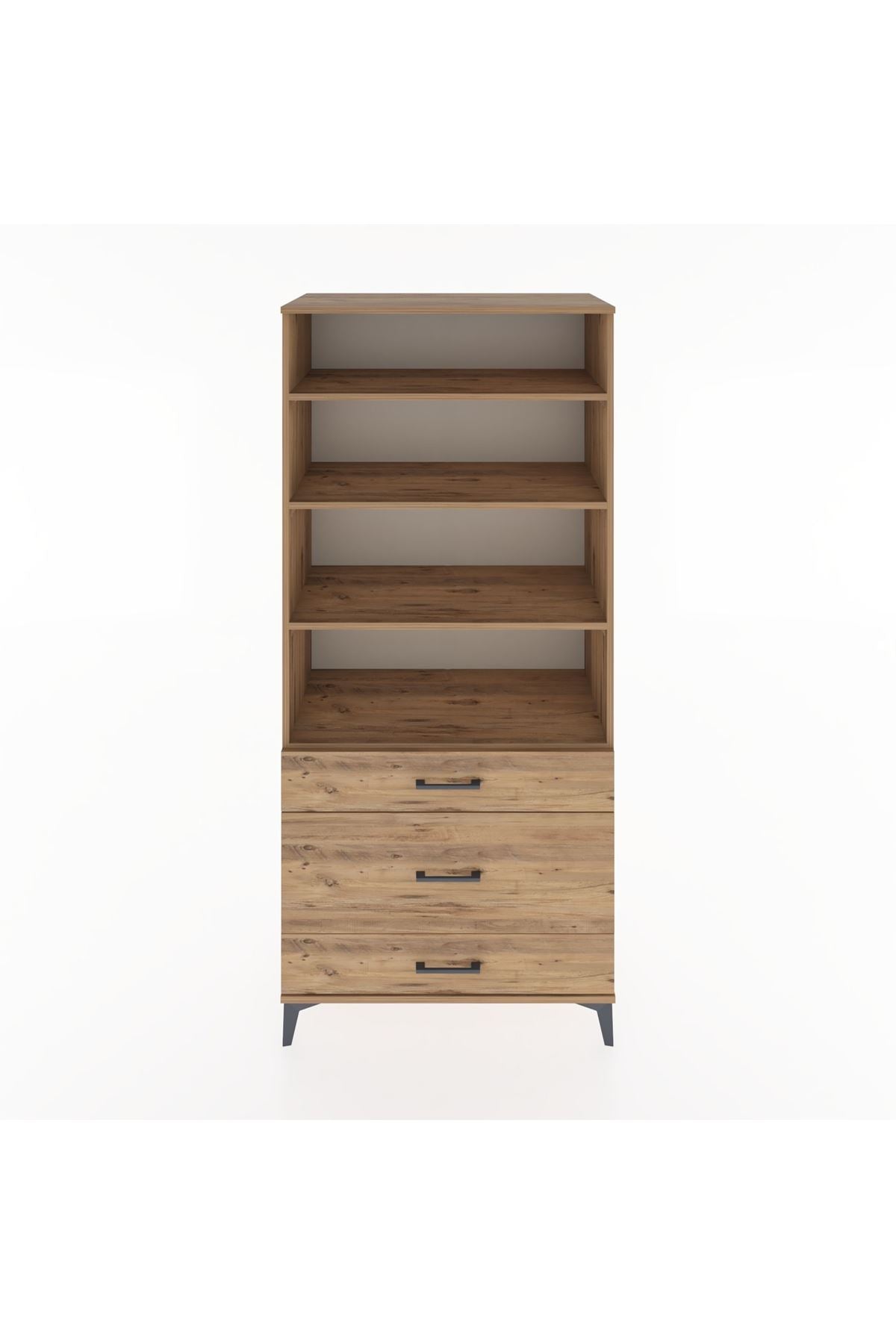 Hyperion Dolap 4 Raflı 3 Çekmeceli 88x44x195 Çam-Çam