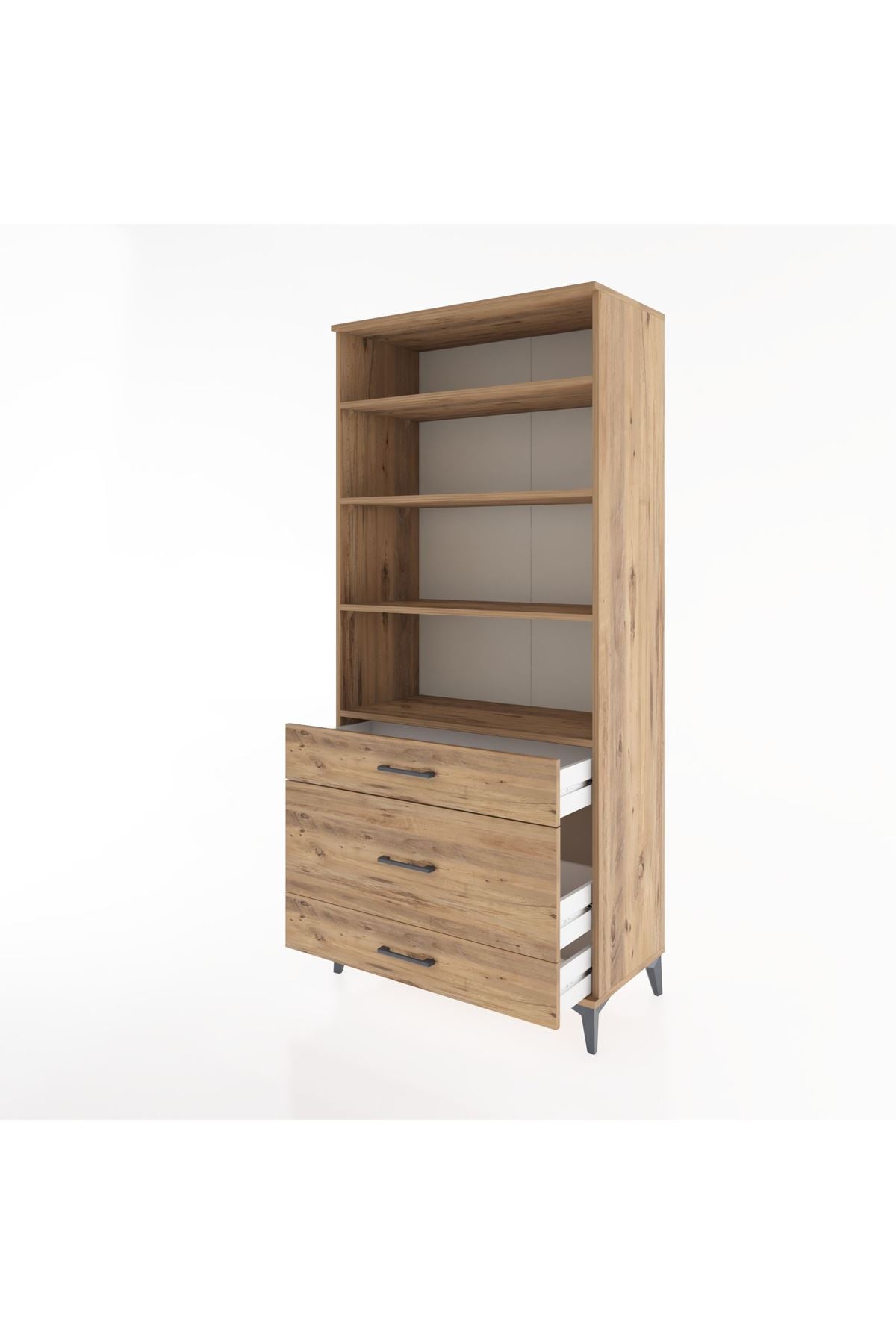 Hyperion Dolap 4 Raflı 3 Çekmeceli 88x44x195 Çam-Çam