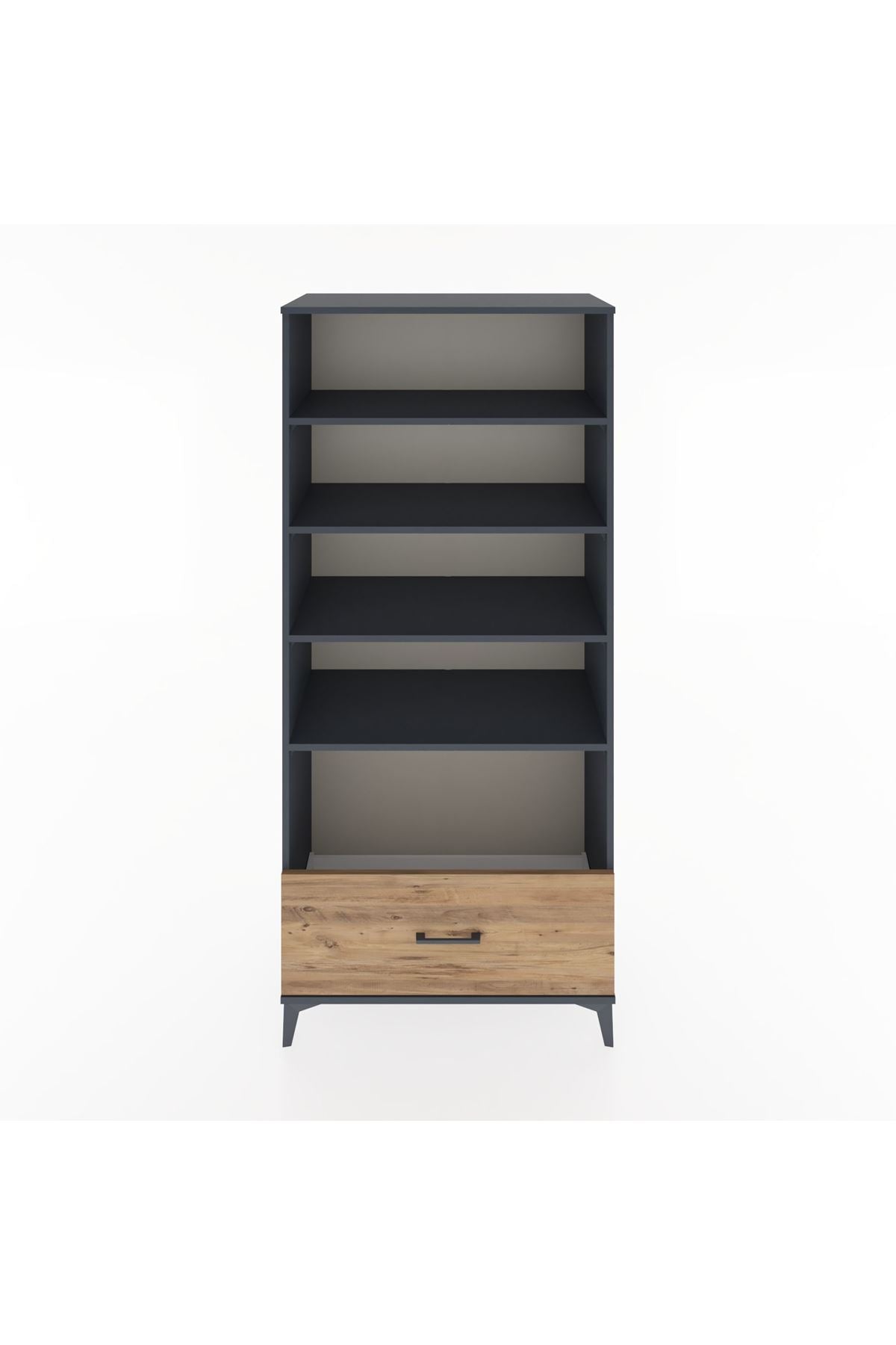 Hyperion Dolap 4 Raflı Tek Çekmeceli 88x44x195 Antrasit-Çam