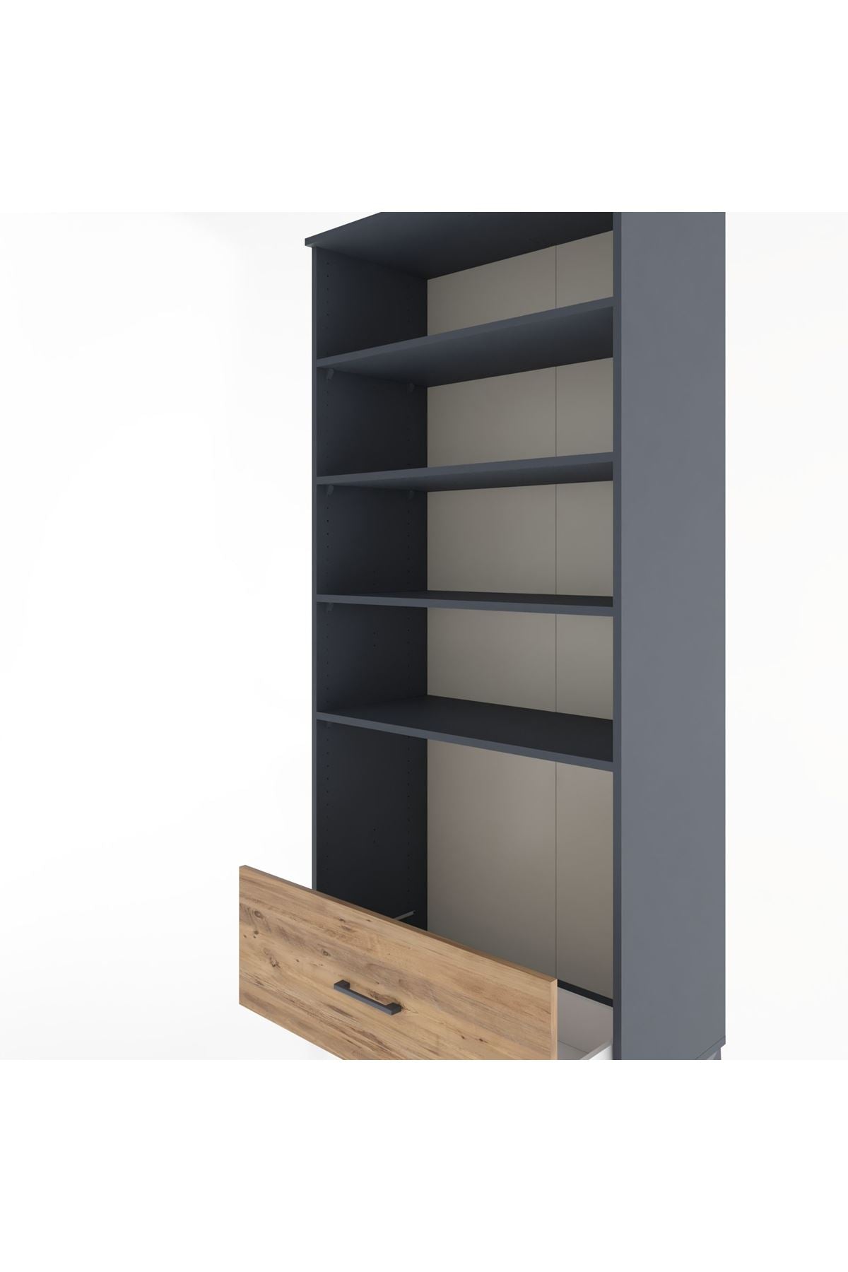 Hyperion Dolap 4 Raflı Tek Çekmeceli 88x44x195 Antrasit-Çam