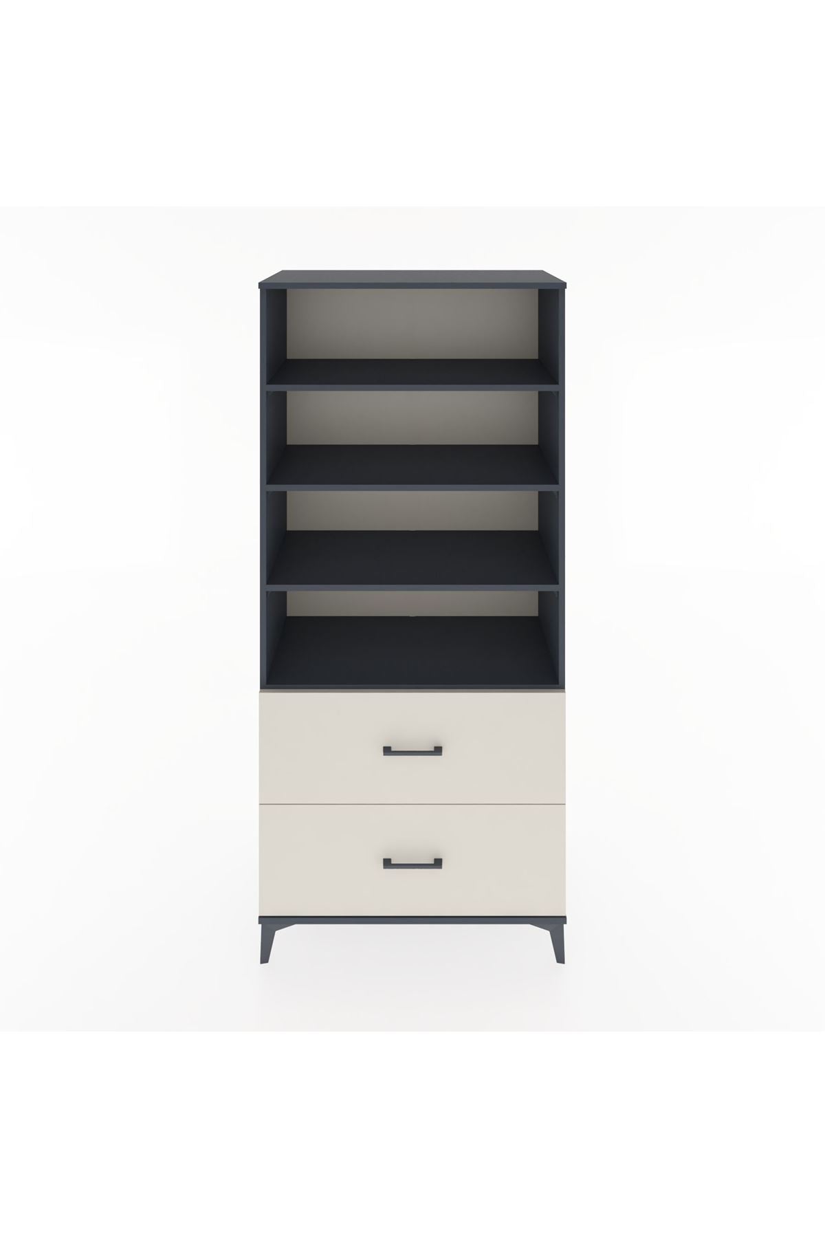 Hyperion Dolap 4 Raflı 2 Çekmeceli 88x44x195 Antrasit-Aytaşı