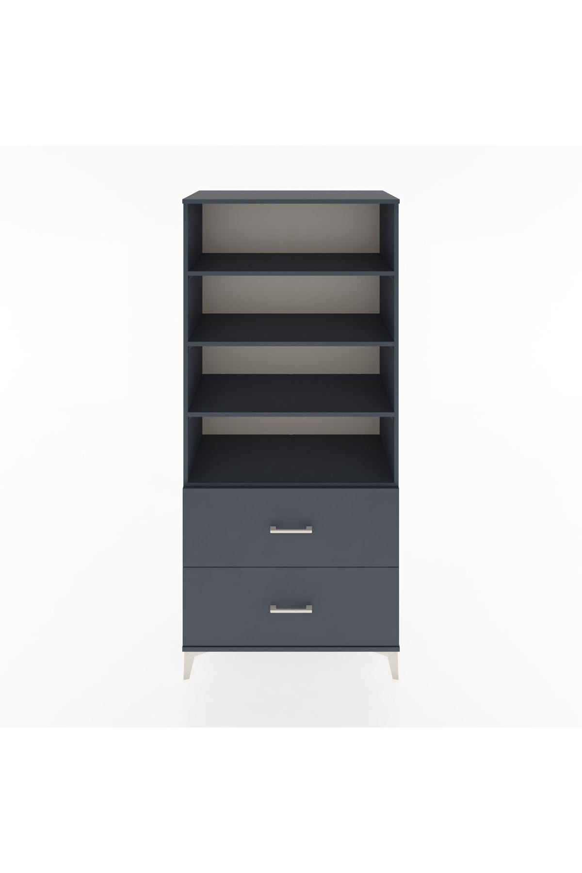 Hyperion Dolap 4 Raflı 2 Çekmeceli 88x44x195 Antrasit-Antrasit