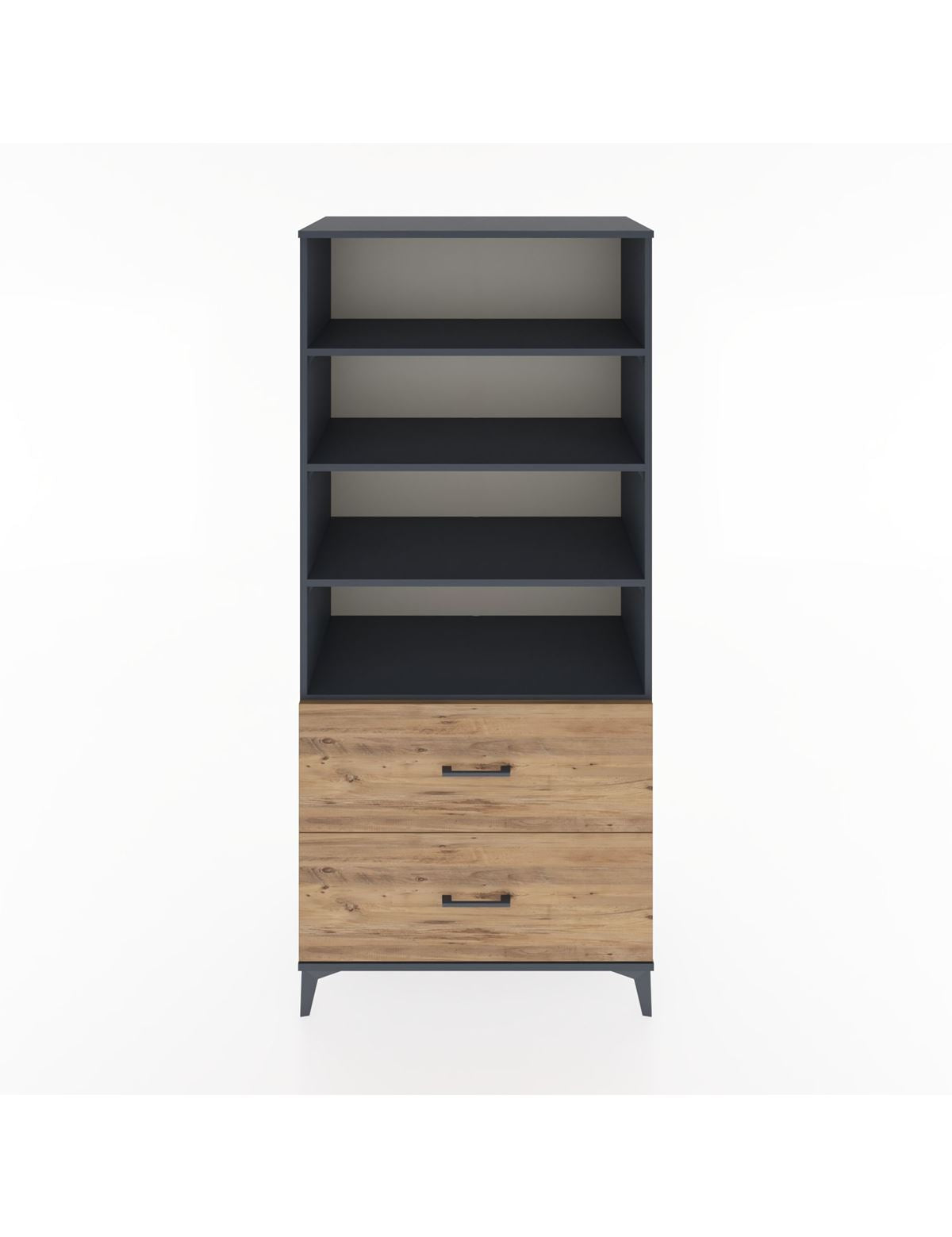 Hyperion Dolap 4 Raflı 2 Çekmeceli 88x44x195 Antrasit-Çam