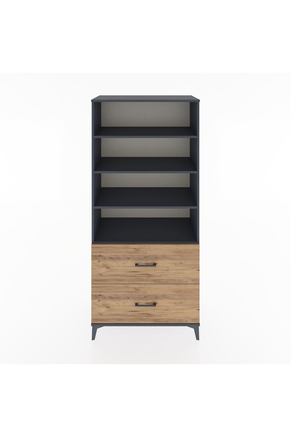 Hyperion Dolap 4 Raflı 2 Çekmeceli 88x44x195 Antrasit-Çam