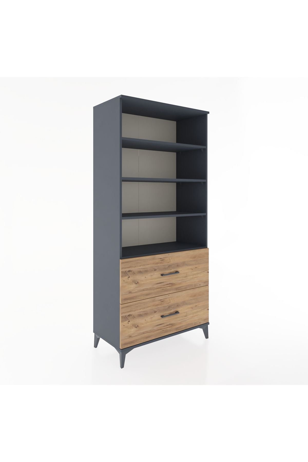 Hyperion Dolap 4 Raflı 2 Çekmeceli 88x44x195 Antrasit-Çam