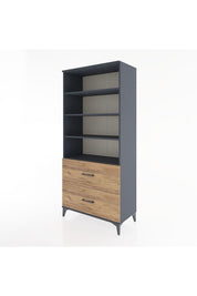 Hyperion Dolap 4 Raflı 2 Çekmeceli 88x44x195 Antrasit-Çam