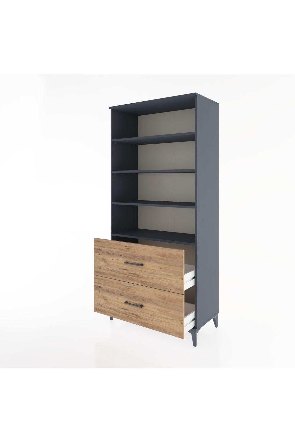 Hyperion Dolap 4 Raflı 2 Çekmeceli 88x44x195 Antrasit-Çam