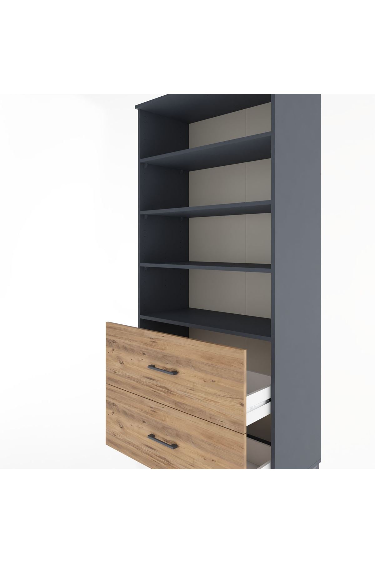 Hyperion Dolap 4 Raflı 2 Çekmeceli 88x44x195 Antrasit-Çam