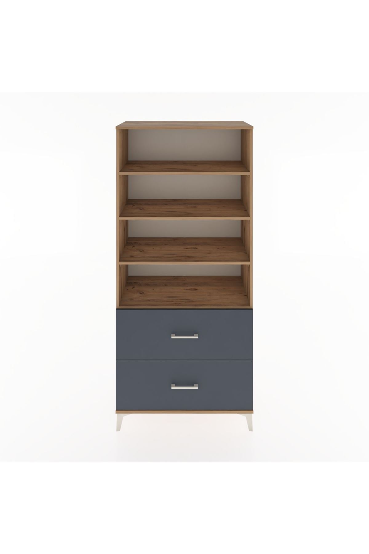 Hyperion Dolap 4 Raflı 2 Çekmeceli 88x44x195 Çam-Antrasit