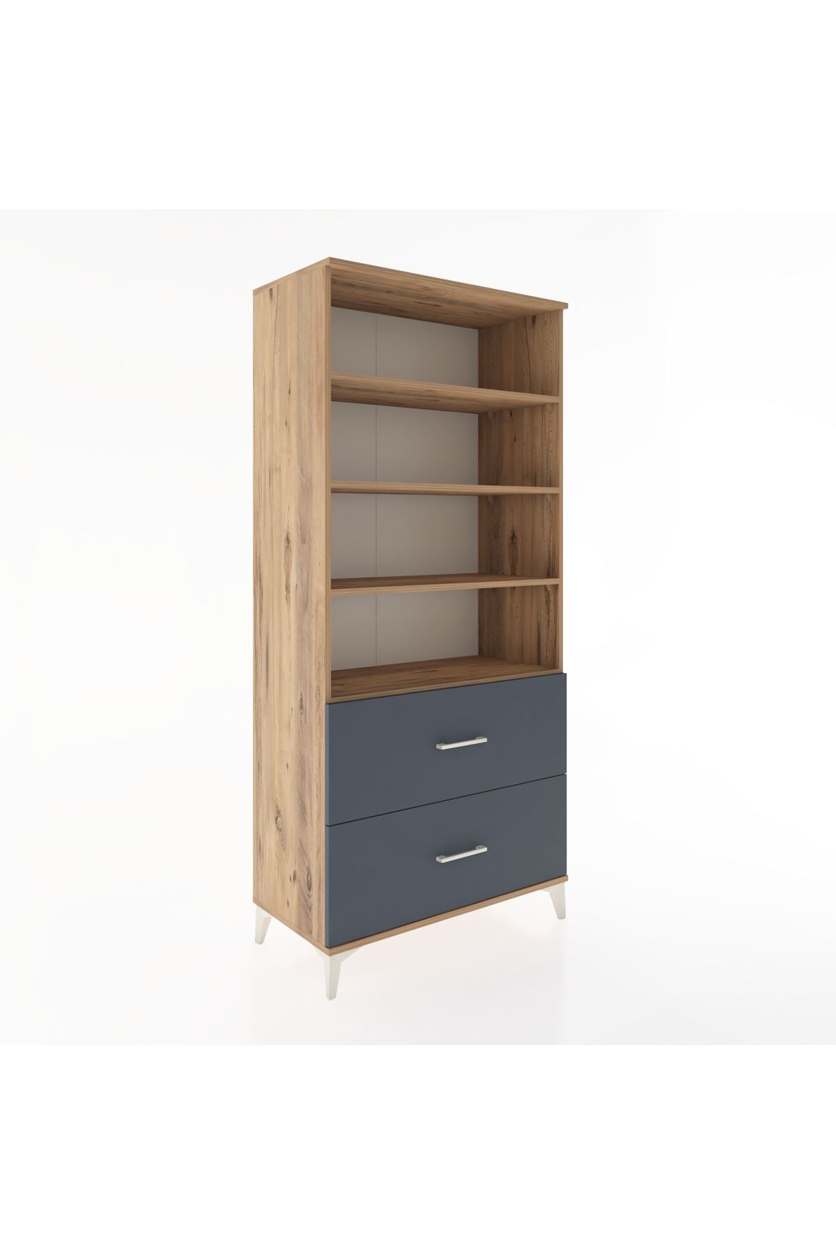 Hyperion Dolap 4 Raflı 2 Çekmeceli 88x44x195 Çam-Antrasit