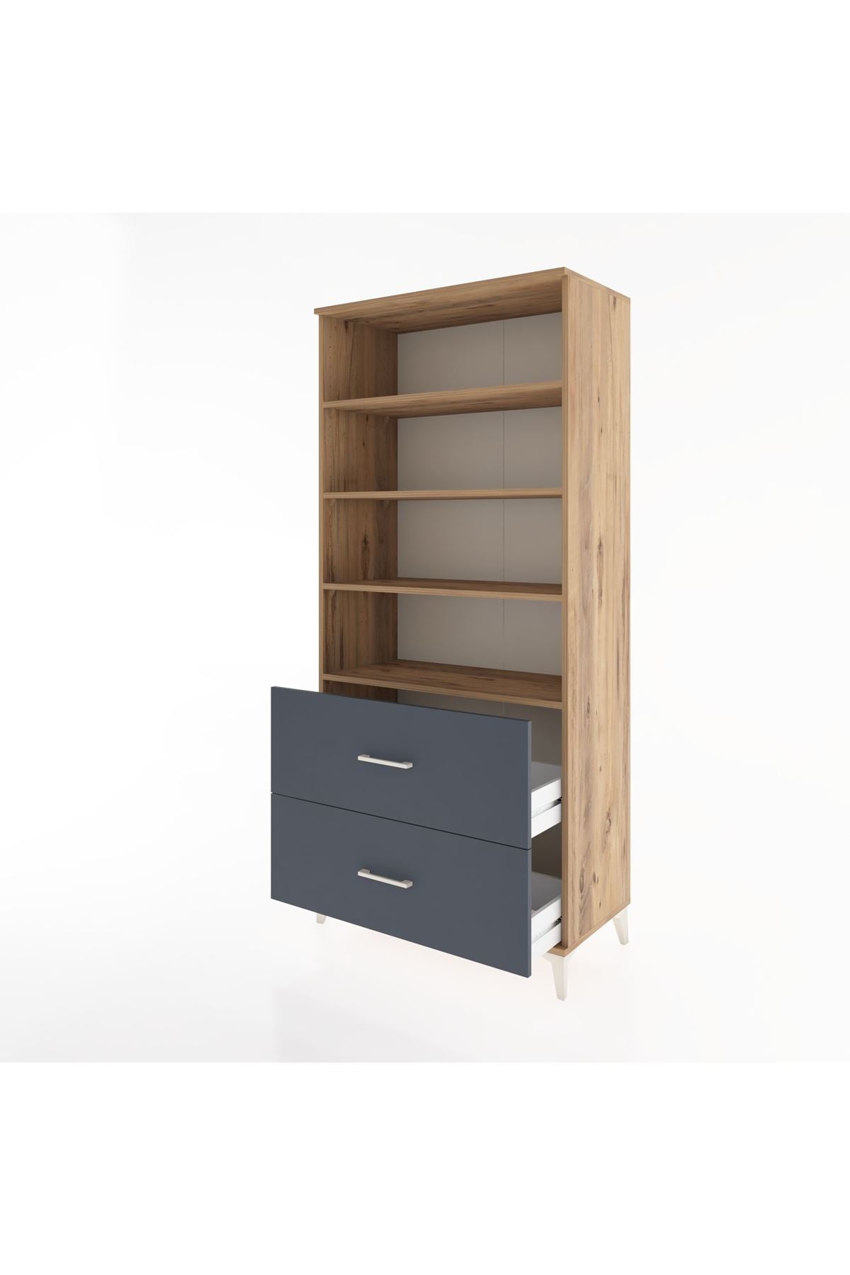 Hyperion Dolap 4 Raflı 2 Çekmeceli 88x44x195 Çam-Antrasit