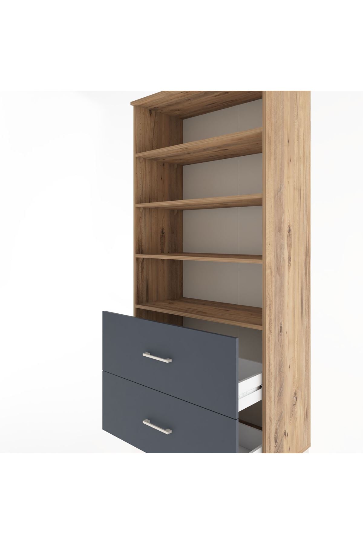 Hyperion Dolap 4 Raflı 2 Çekmeceli 88x44x195 Çam-Antrasit