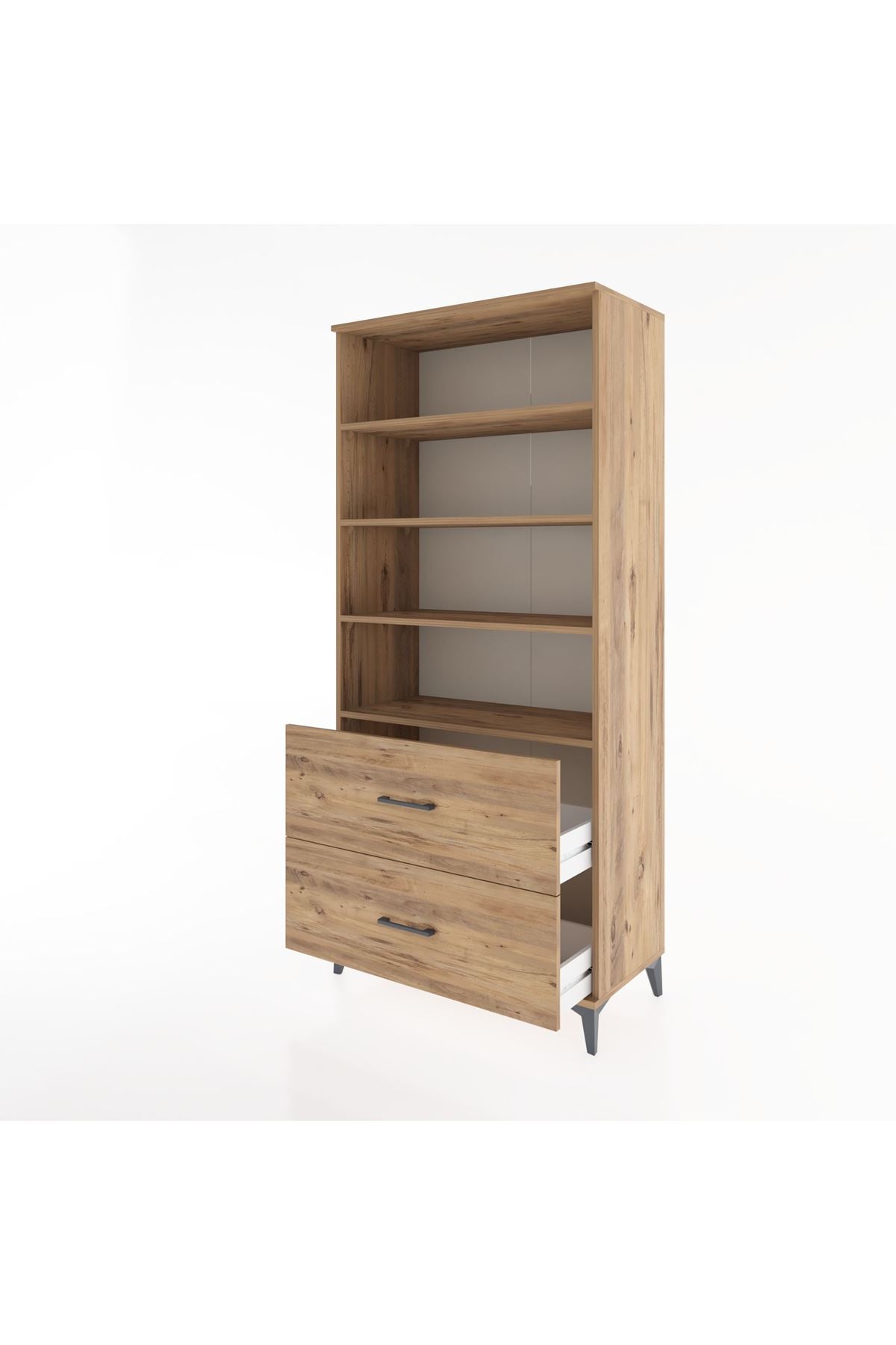 Hyperion Dolap 4 Raflı 2 Çekmeceli 88x44x195 Çam-Çam