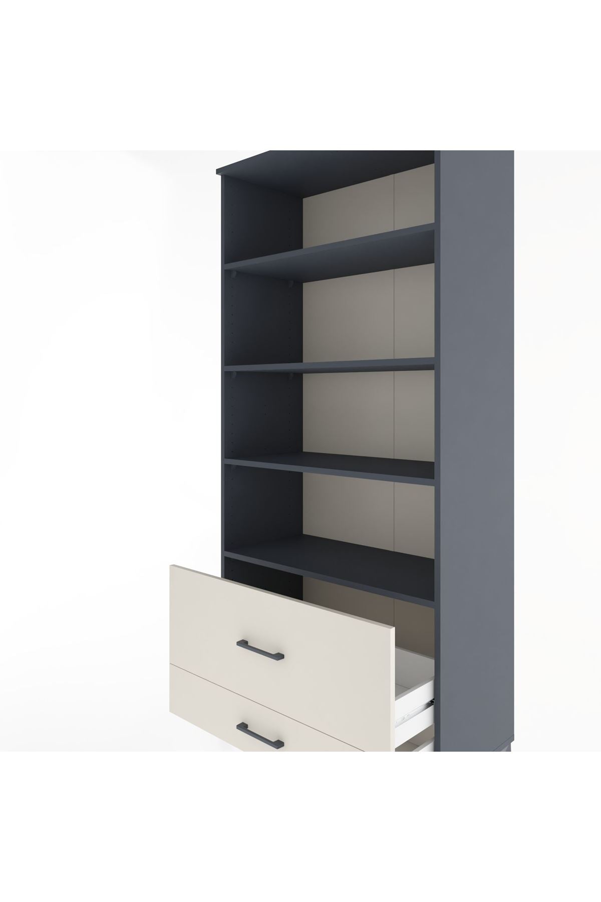 Hyperion Dolap 4 Raflı 2 Çekmeceli 88x44x195 Antrasit-Aytaşı
