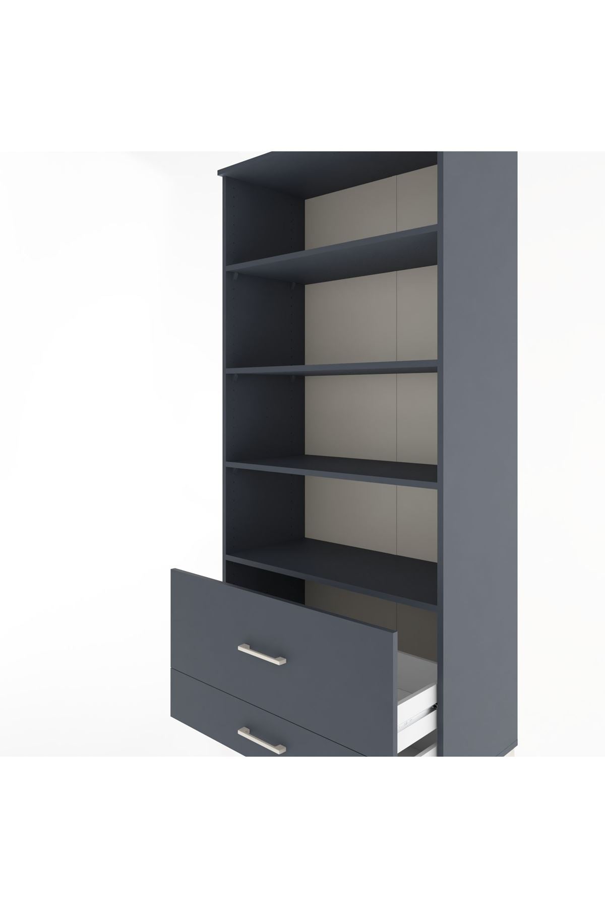 Hyperion Dolap 4 Raflı 2 Çekmeceli 88x44x195 Antrasit-Antrasit