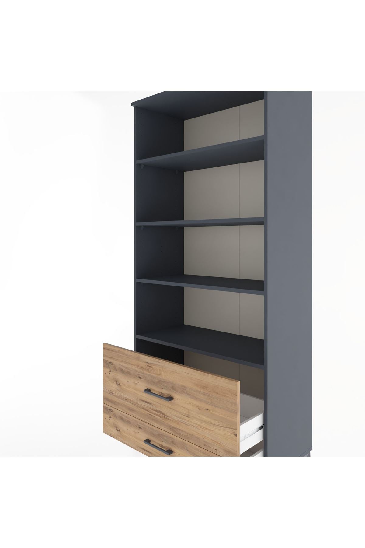 Hyperion Dolap 4 Raflı 2 Çekmeceli 88x44x195 Antrasit-Çam