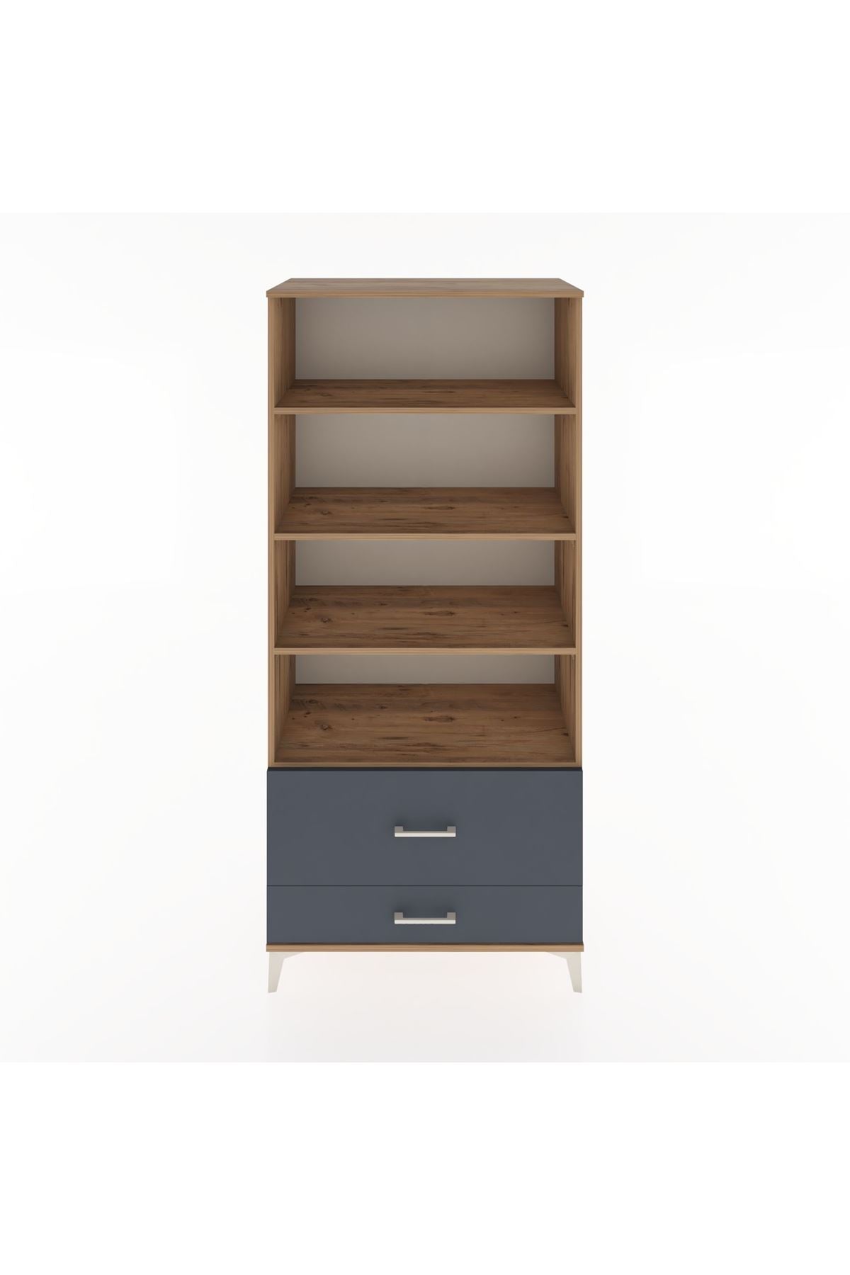 Hyperion Dolap 4 Raflı 2 Çekmeceli 88x44x195 Çam-Antrasit