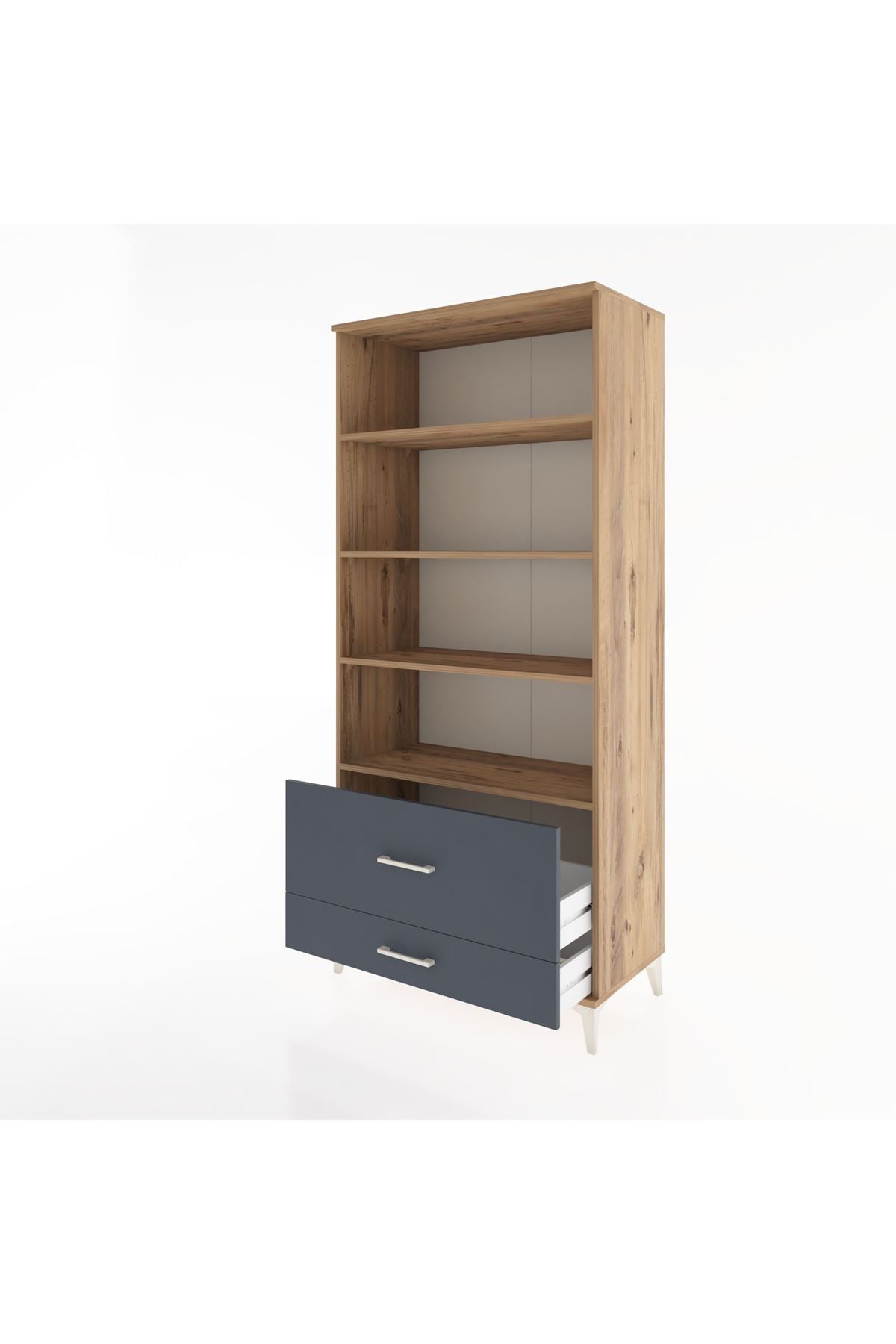 Hyperion Dolap 4 Raflı 2 Çekmeceli 88x44x195 Çam-Antrasit