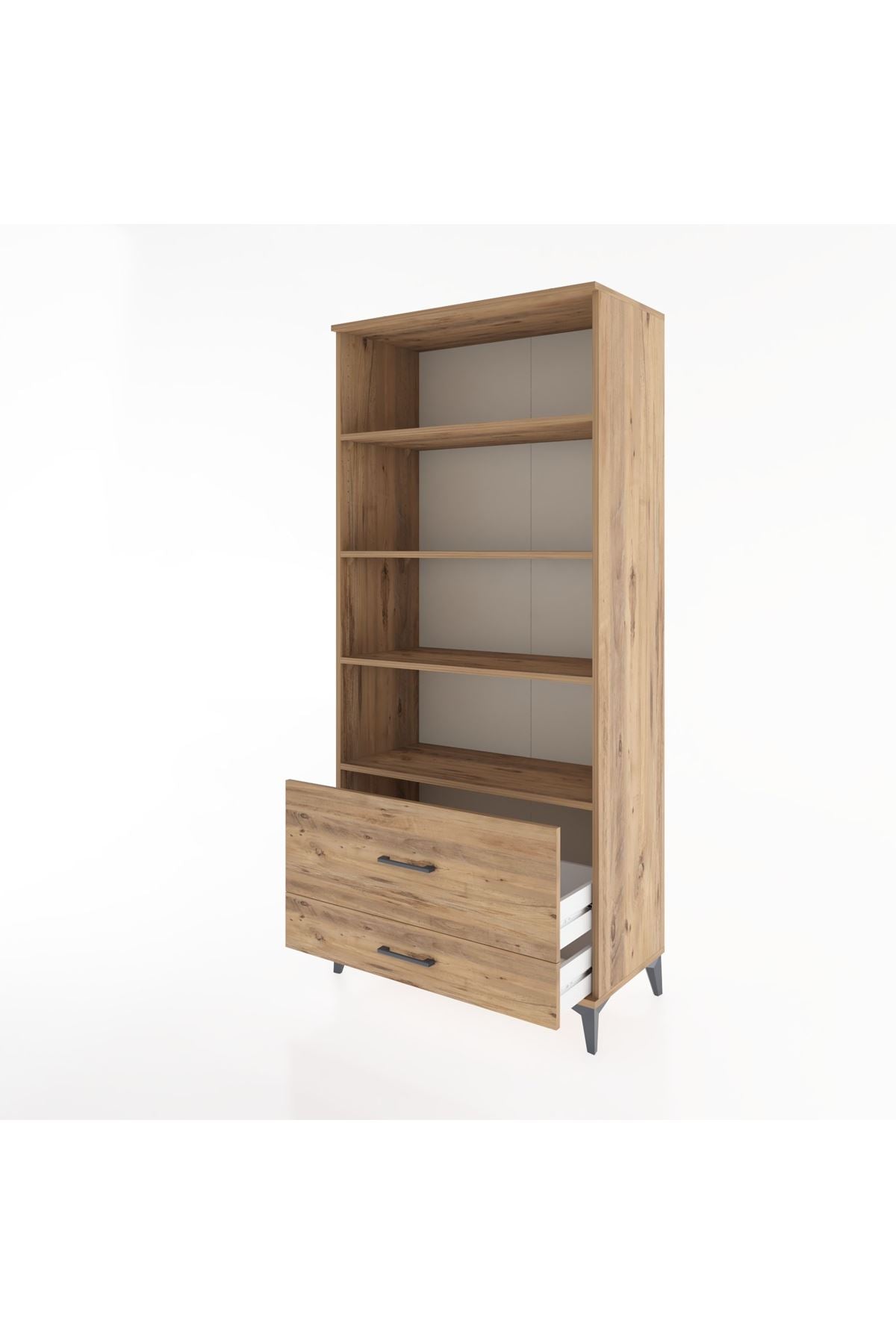 Hyperion Dolap 4 Raflı 2 Çekmeceli 88x44x195 Çam-Çam