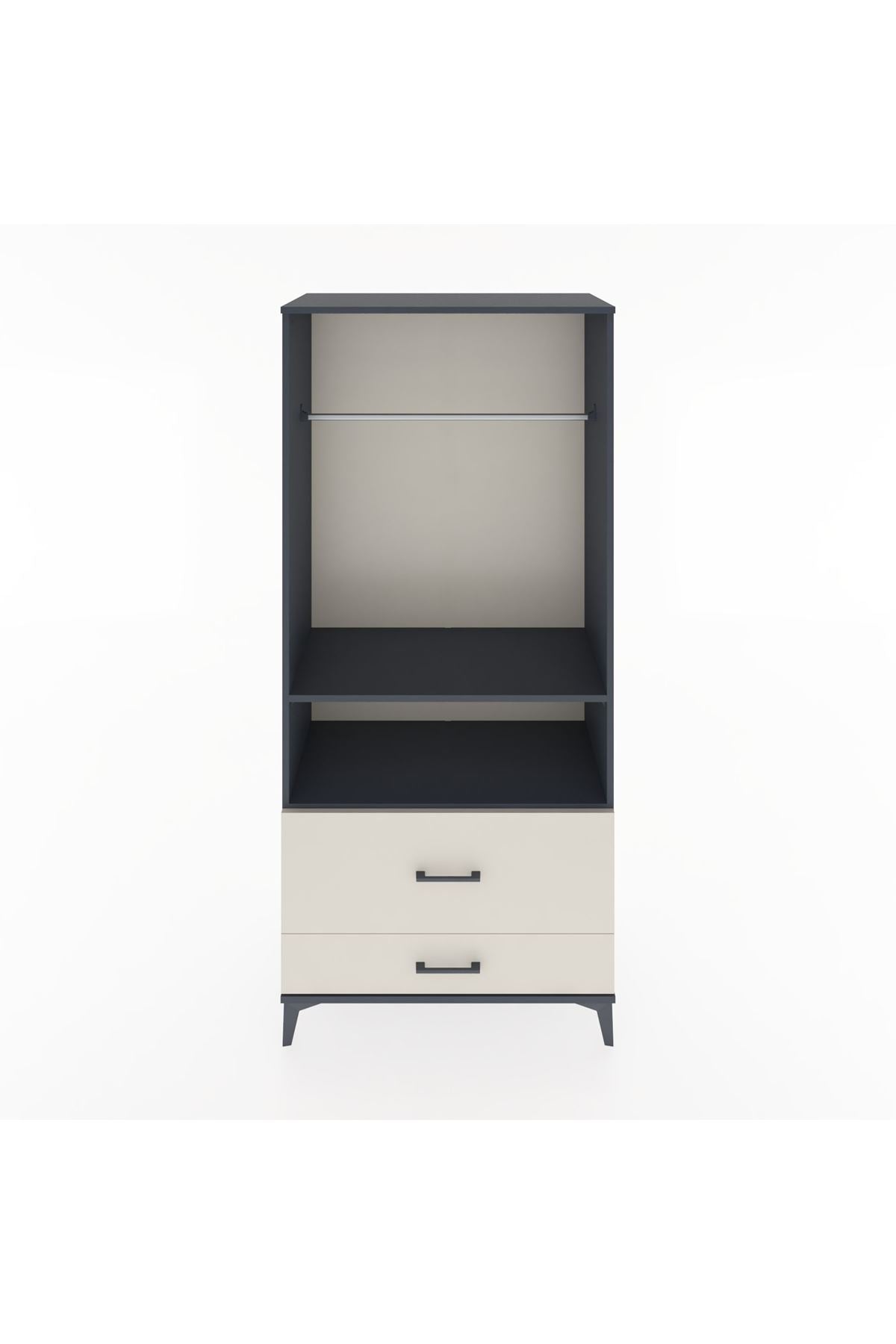 Hyperion Dolap 2 Raflı 2 Çekmeceli Tek Askılı 88x44x195 Antrasit-Aytaşı