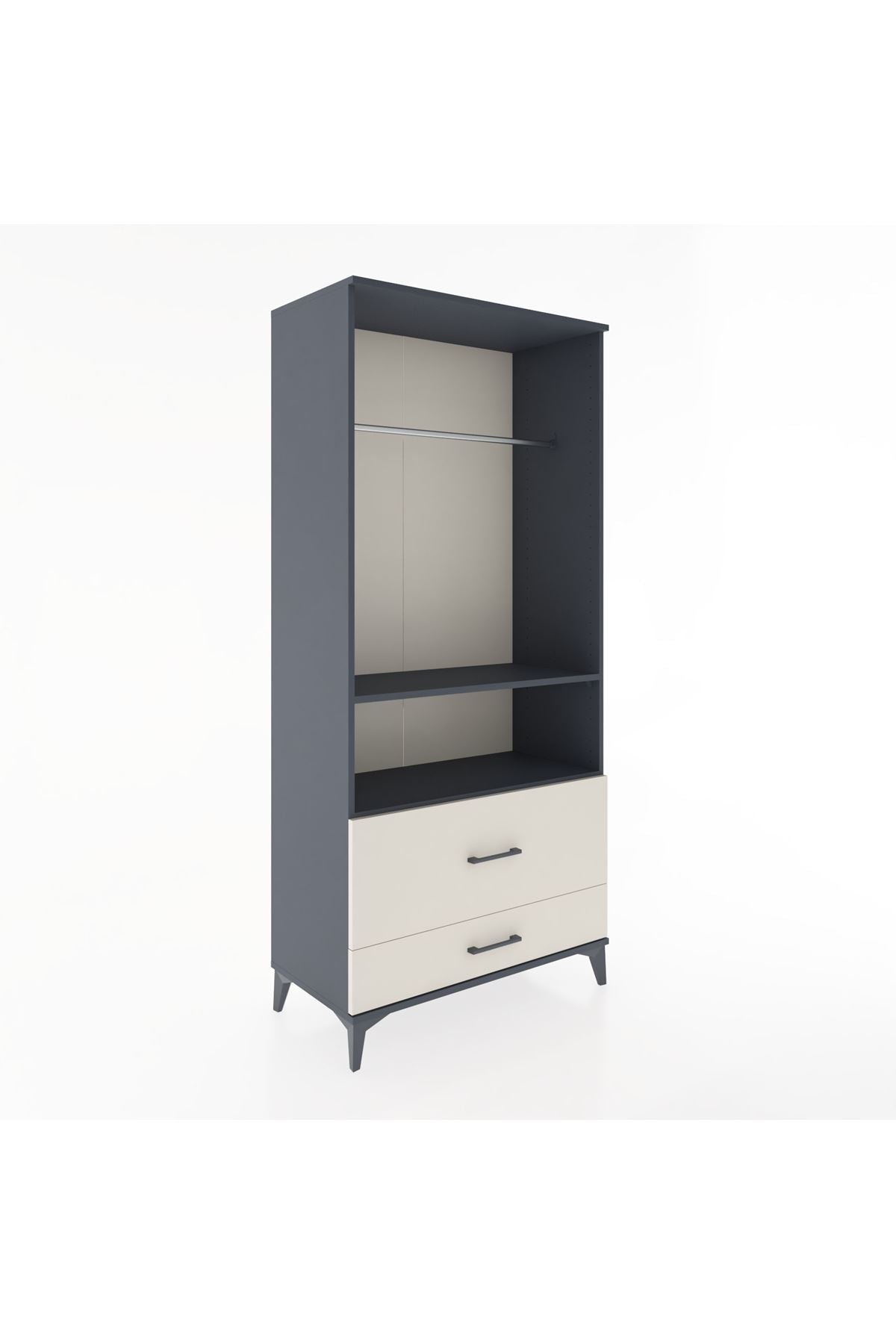Hyperion Dolap 2 Raflı 2 Çekmeceli Tek Askılı 88x44x195 Antrasit-Aytaşı