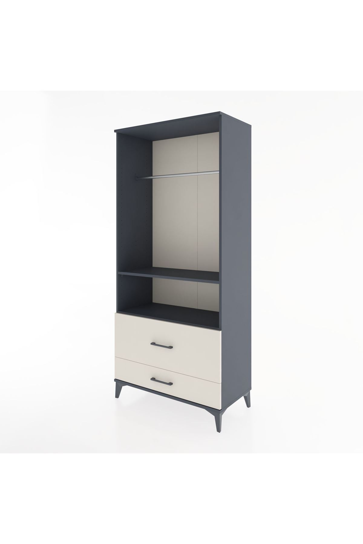 Hyperion Dolap 2 Raflı 2 Çekmeceli Tek Askılı 88x44x195 Antrasit-Aytaşı